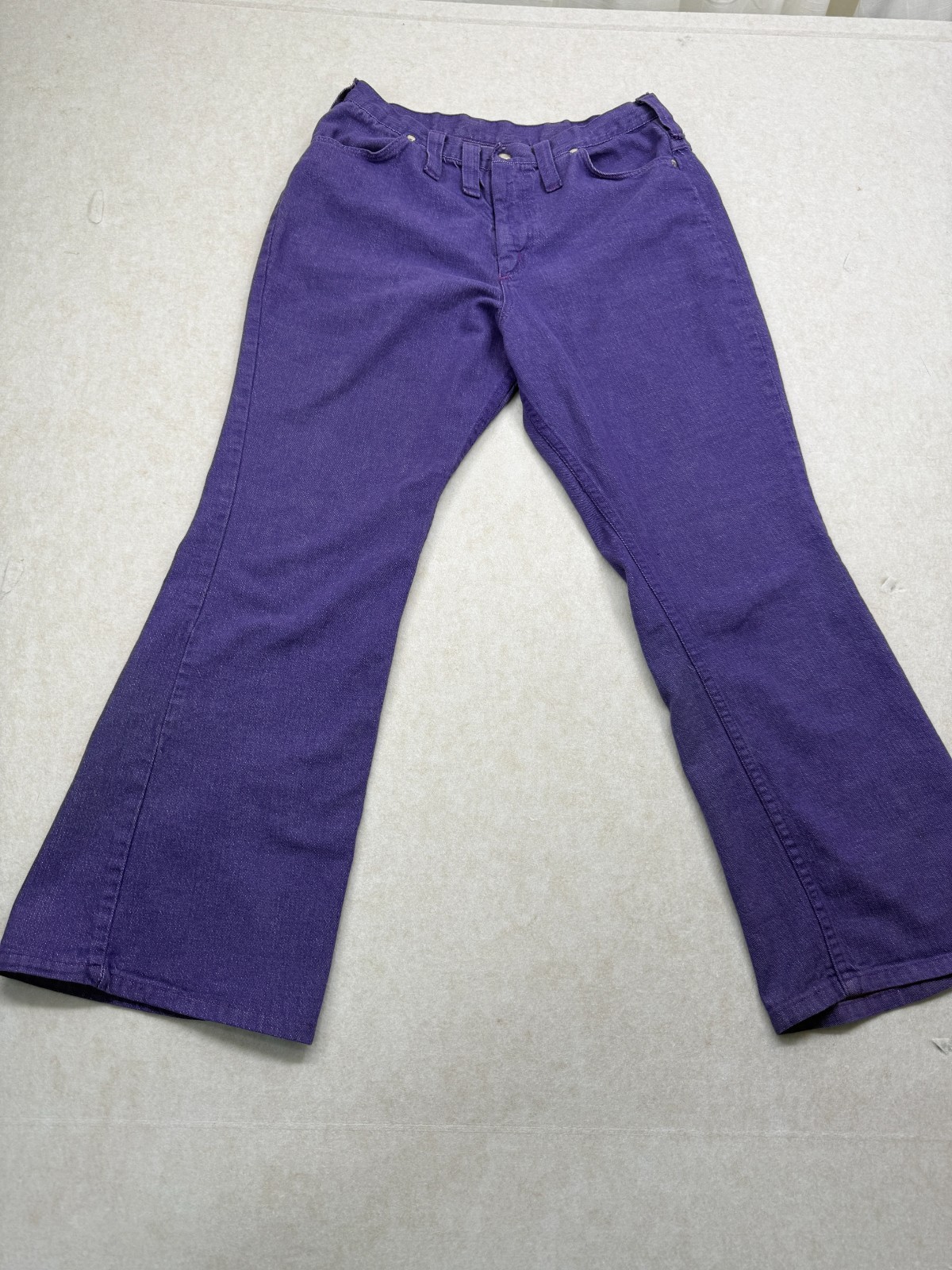 Vintage 1970s Maverick Blue Bell Purple Denim Jeans High Rise Bell Bottom USA 18
