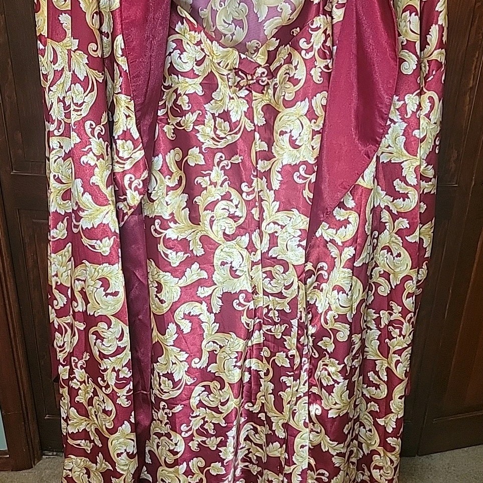 Vtg Lauren Rogers Silky & Satiny Nightgown & Robe Linegerie Pajama Set 1X EUC