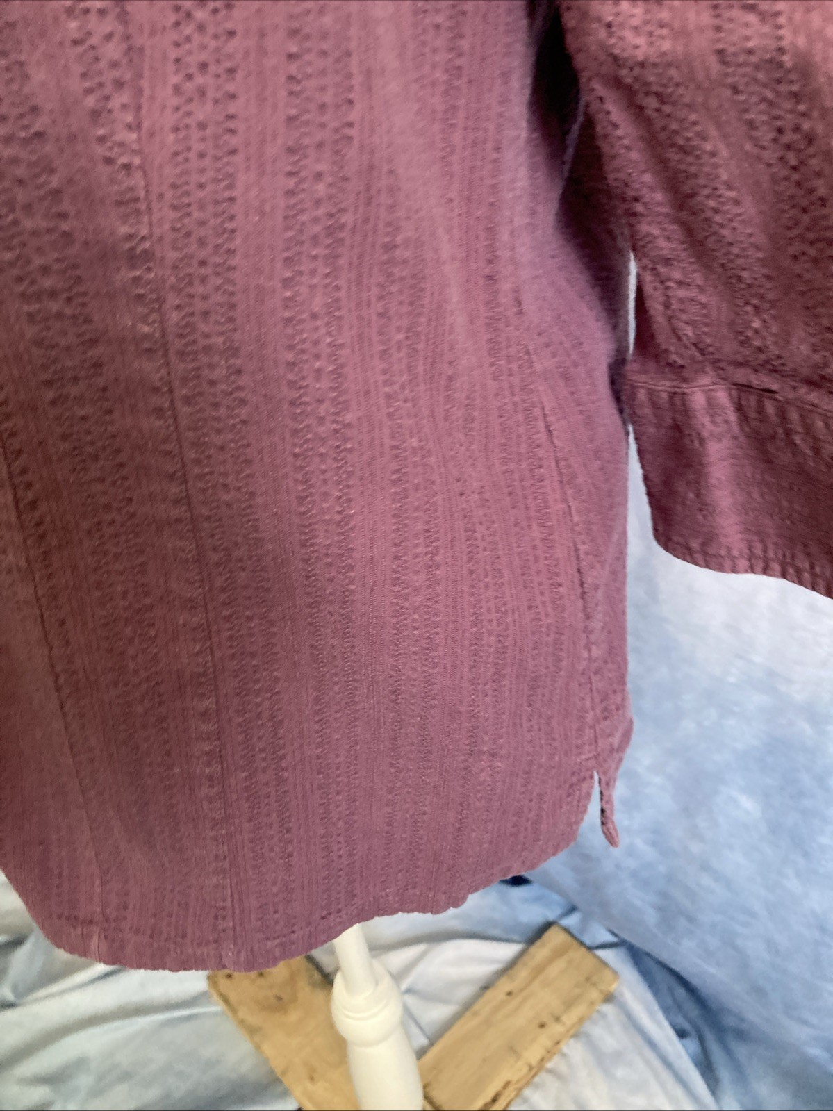 VTG 90s Y2K Fashion Bug Purple Textured Seersucker Stripe Blouse 14/16W Stretch