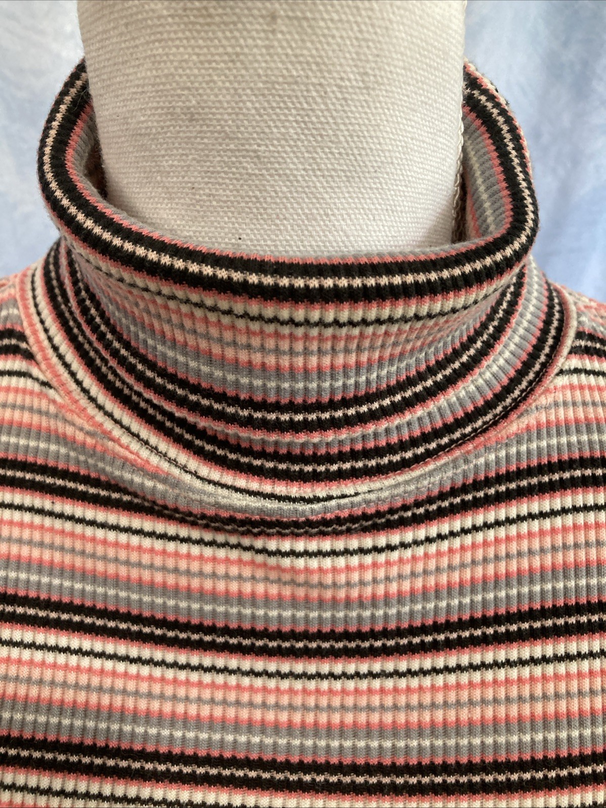VTG 80s 90s Paris Sport Club Striped Turtleneck Grunge Ribbed Top Gorpcore Small