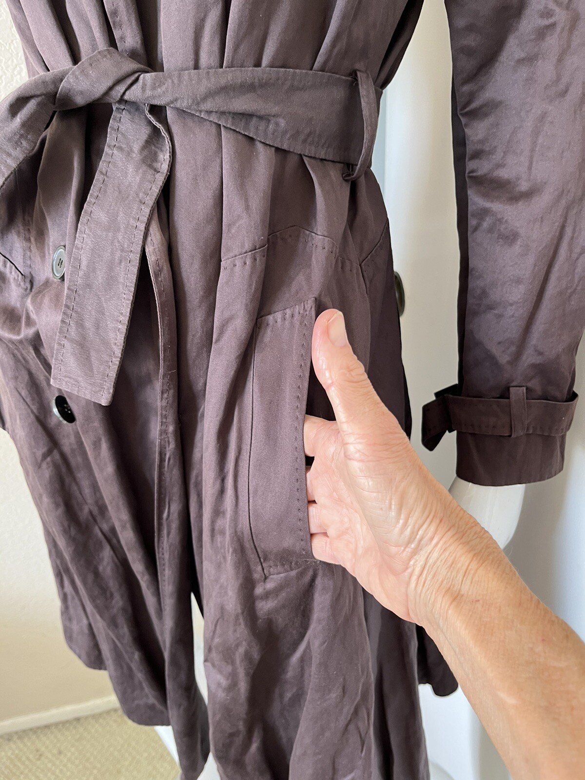 VIONNET VINTAGE! Dark Brown Cotton/Metal Belted Lined Trench Coat Sz EU 44