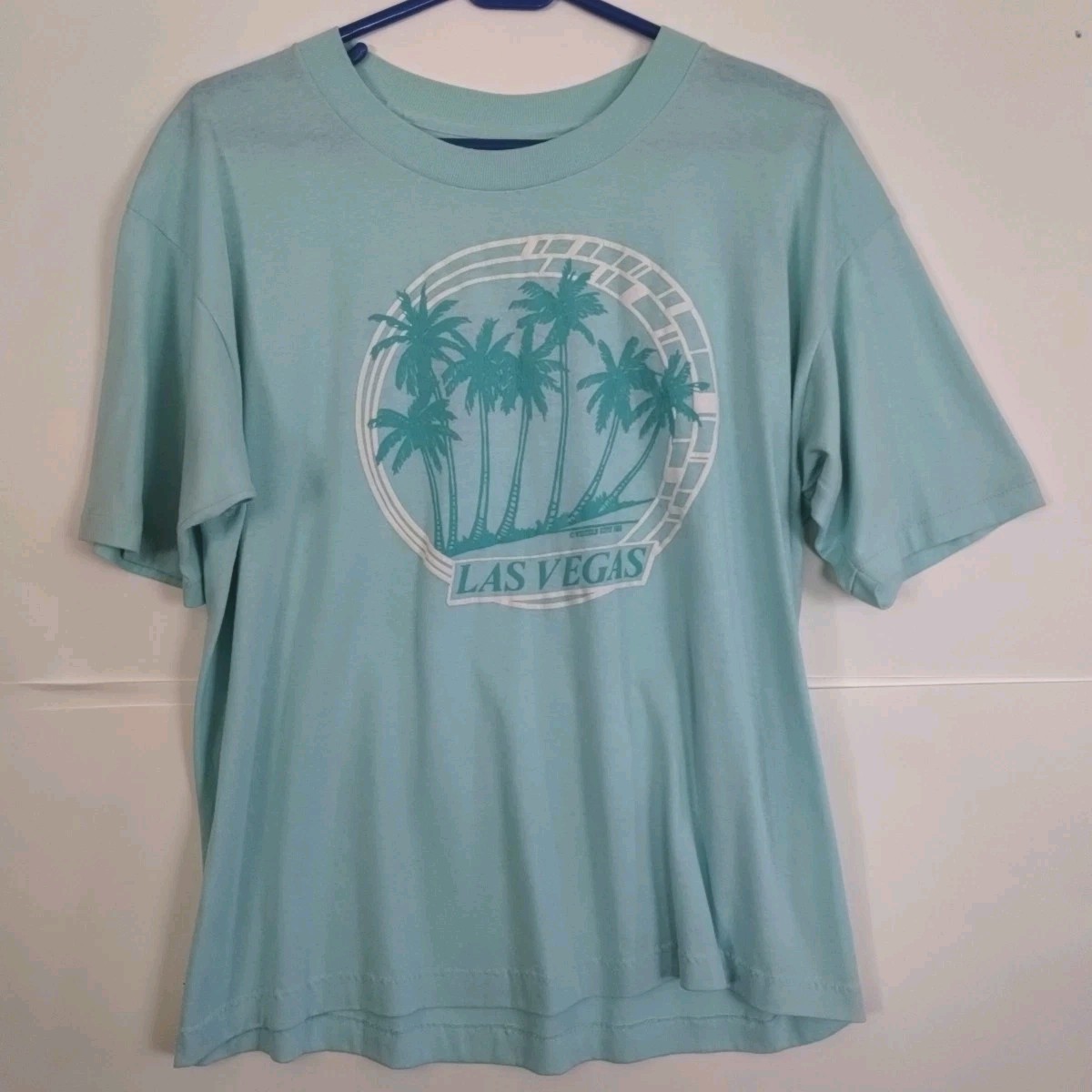 Vintage Las Vegas T-shirt Women’s XL 21×25 Light Blue Western Supply 1989