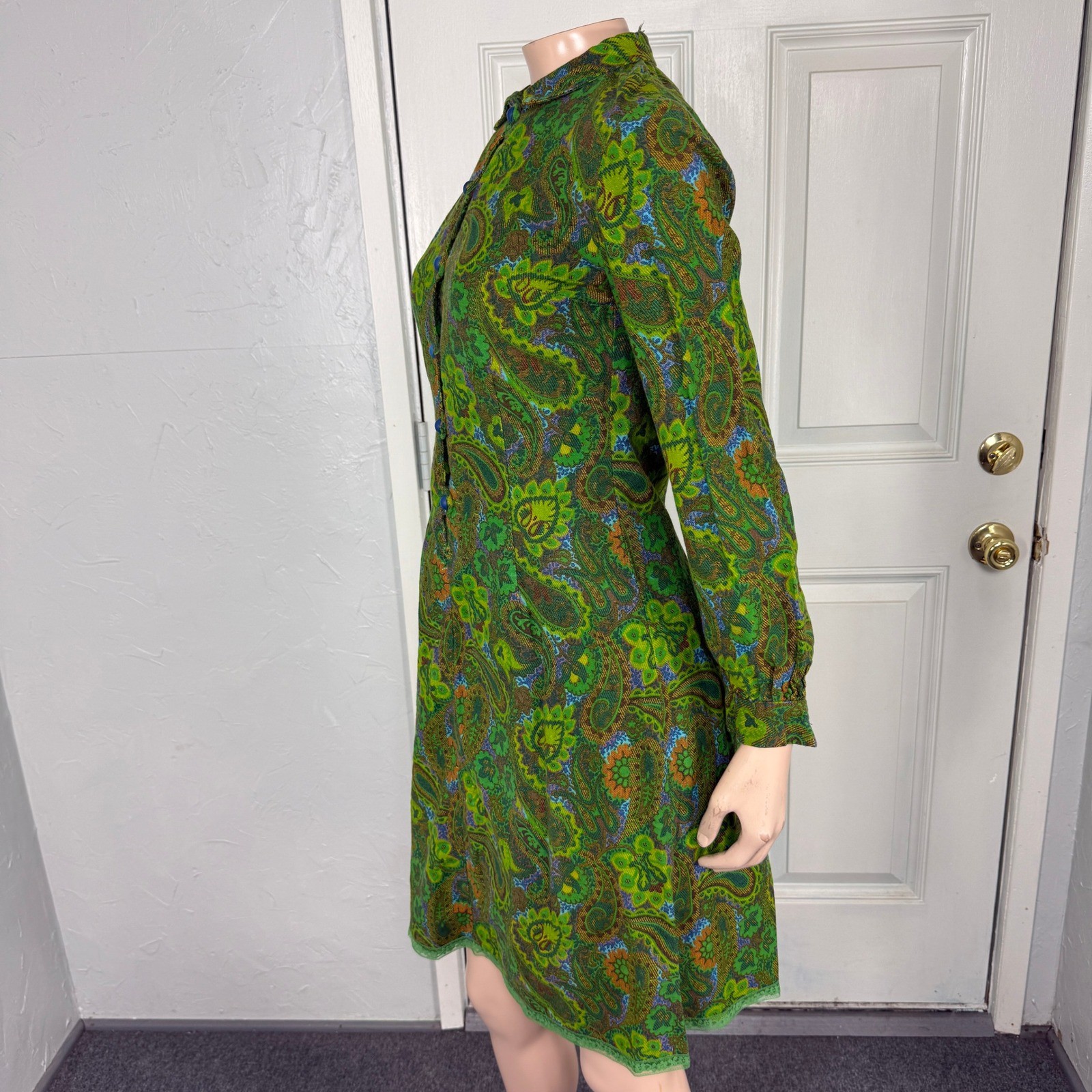 Vintage 60s 70s Handmade Cotton Shift Dress Mod Paisley Floral Retro Button JJ4