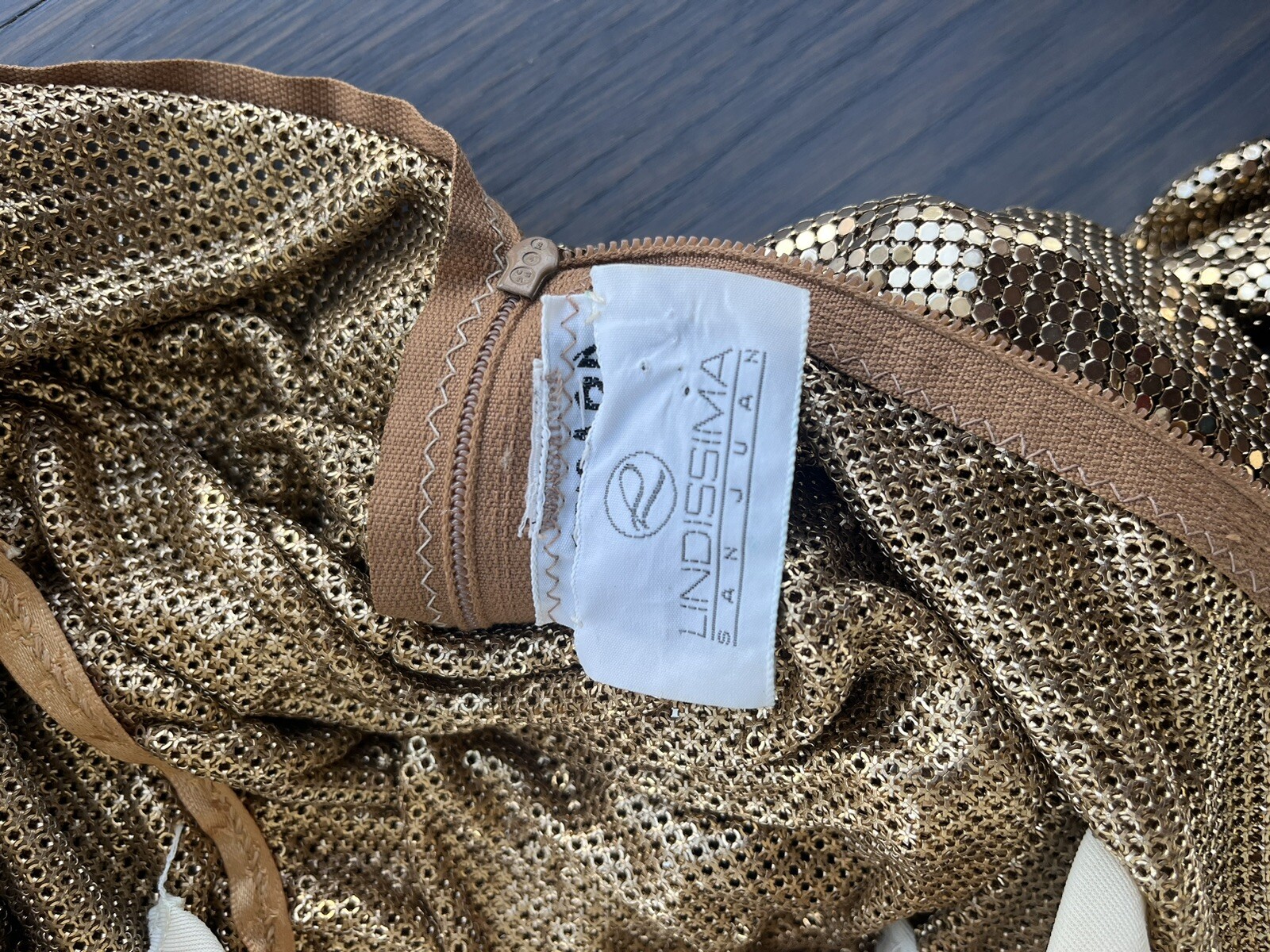 Vintage 1970s Metal Mesh Ferrara Gold Chainmail Dress Lindissima San Juan Small
