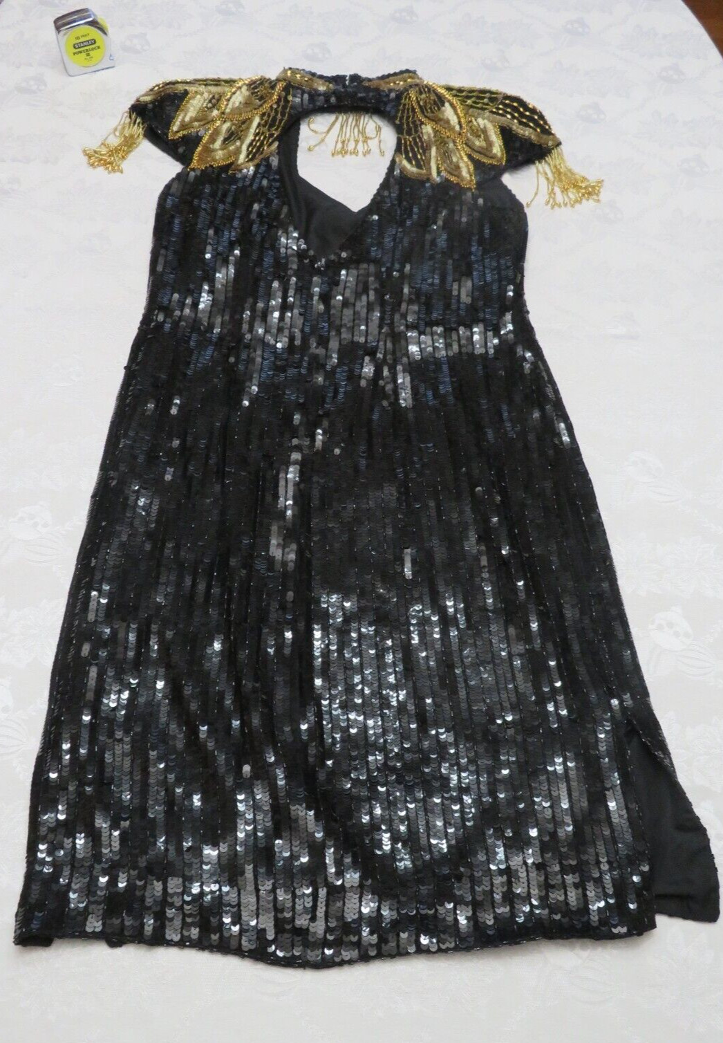 1990’s VTG Vanna White Original Beaded Sequin Dress Size M Gold & Black Beading