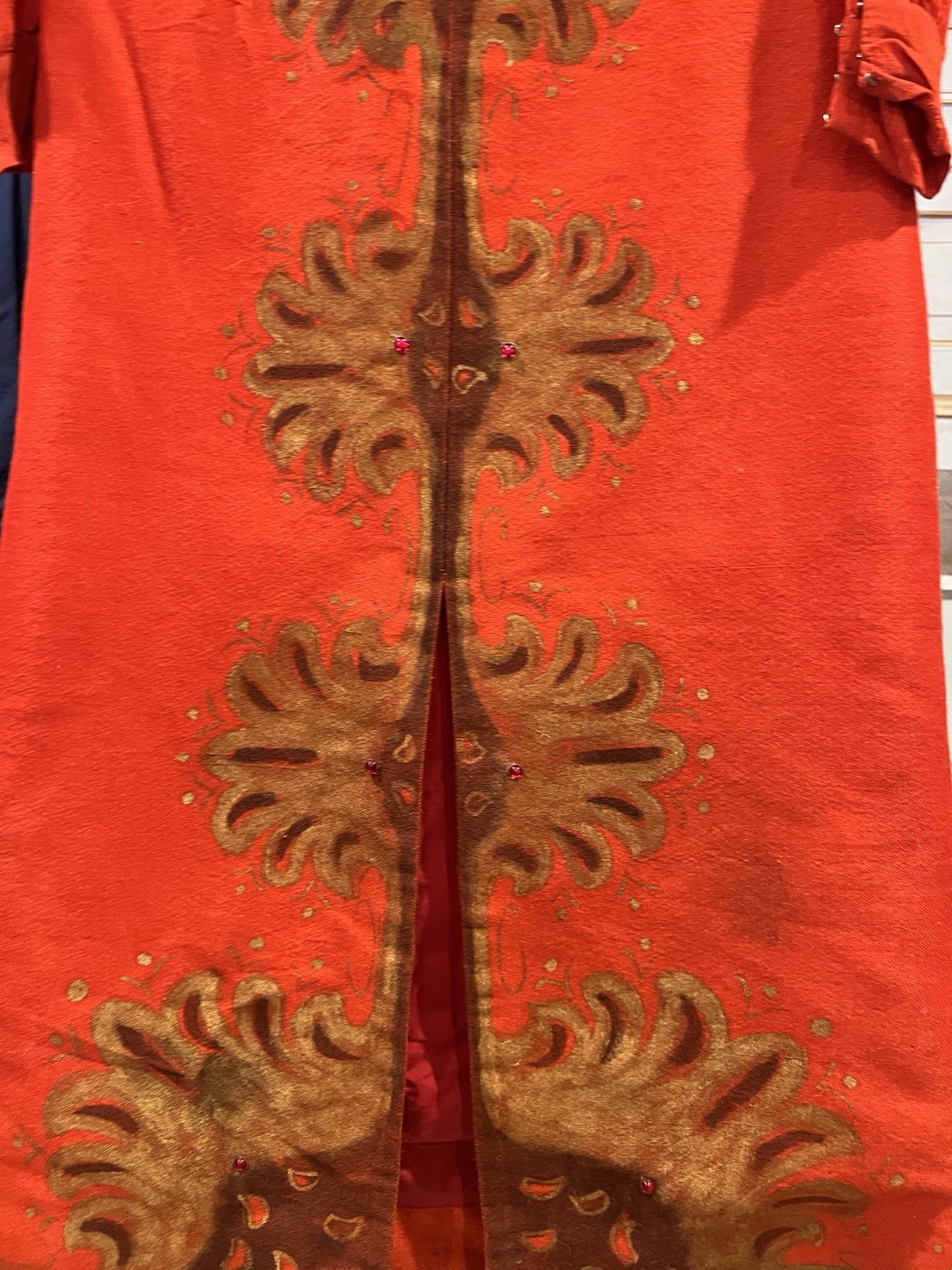 Nikos And Takis Vintage Handmade Greece 70’s Long Handpainted Jeweled Red gown