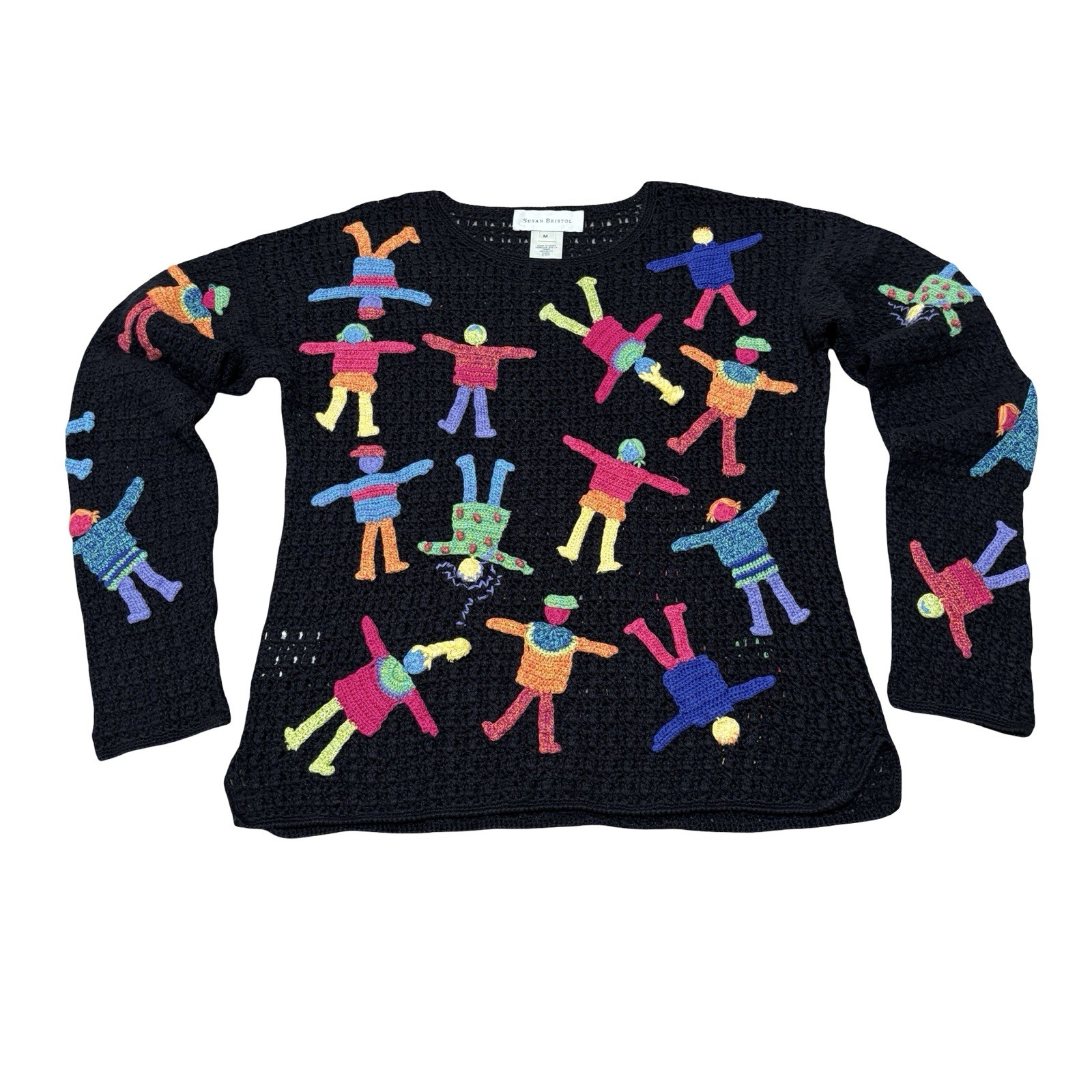 Vintage Susan Bristol Women’s Vibrant Knit Retro Open Knit Sweater Sz M 19 x 23