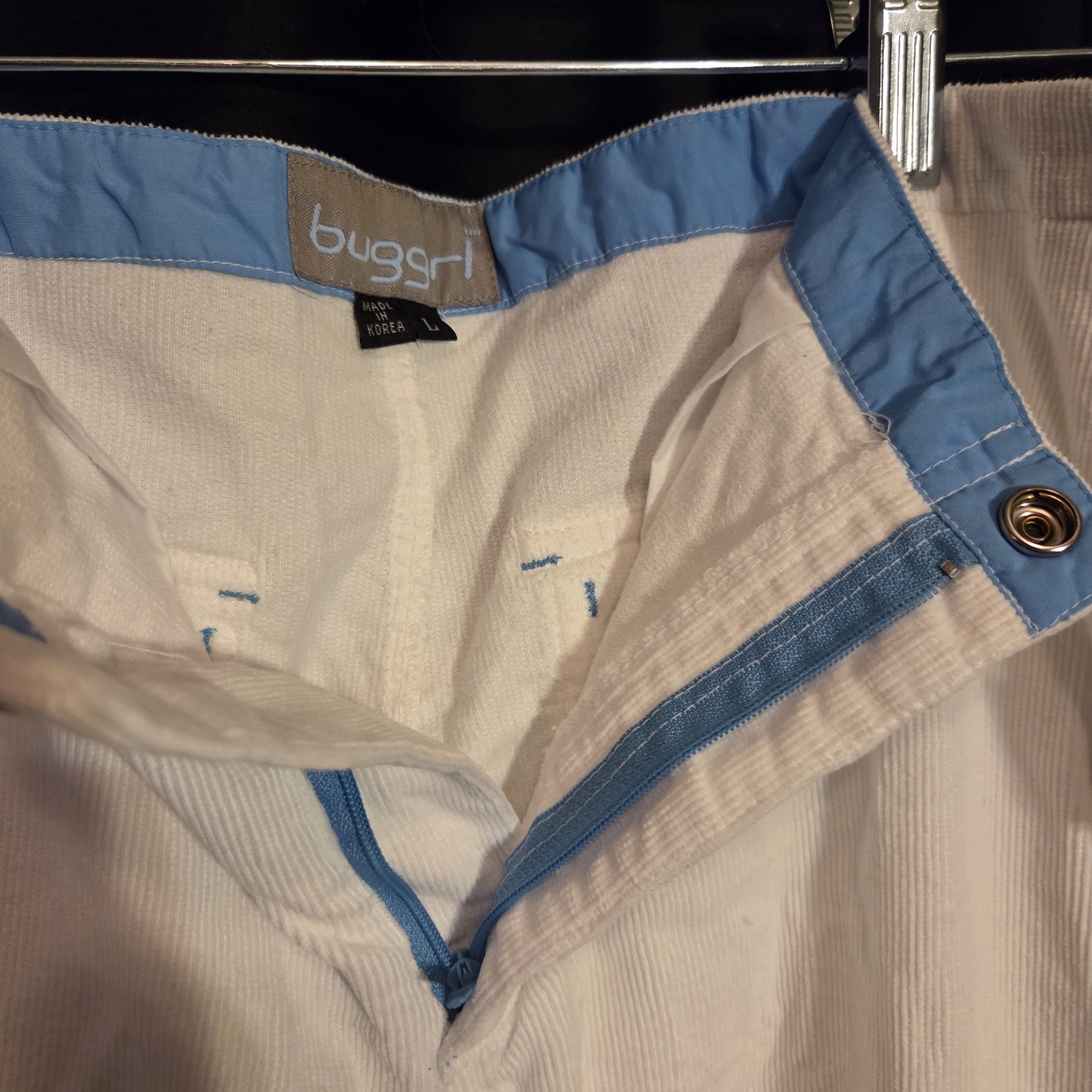 Vintage 90s Y2K Buggirl White/Blue Cords Baggy Wide Leg Pants Skater Rave Sz L
