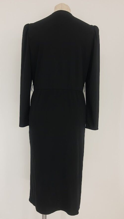 Vintage Alison Peters Black Wrap Ruffle Dress Size Classic Little Black Dress