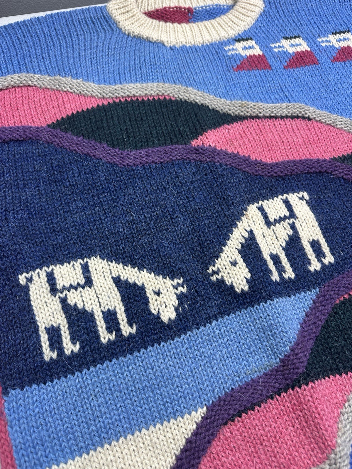 VTG Sweater Alpaca Wool Knit Cottagecore Color Geometric Tribal Folk Sweater XL