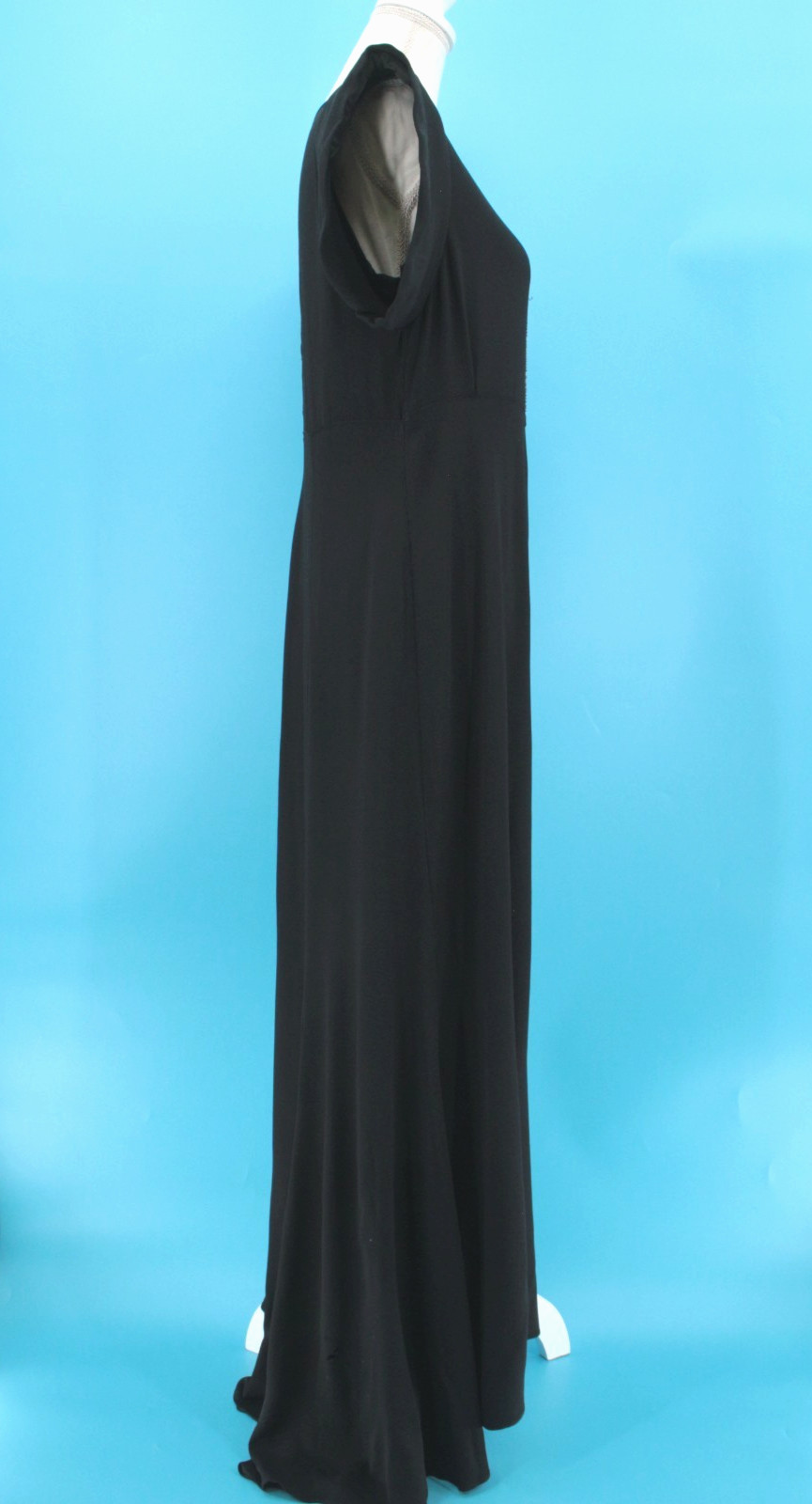 VTG Women’s 30s Black Rayon Beaded Front Maxi Dress / Gown Sz S/M 1930s