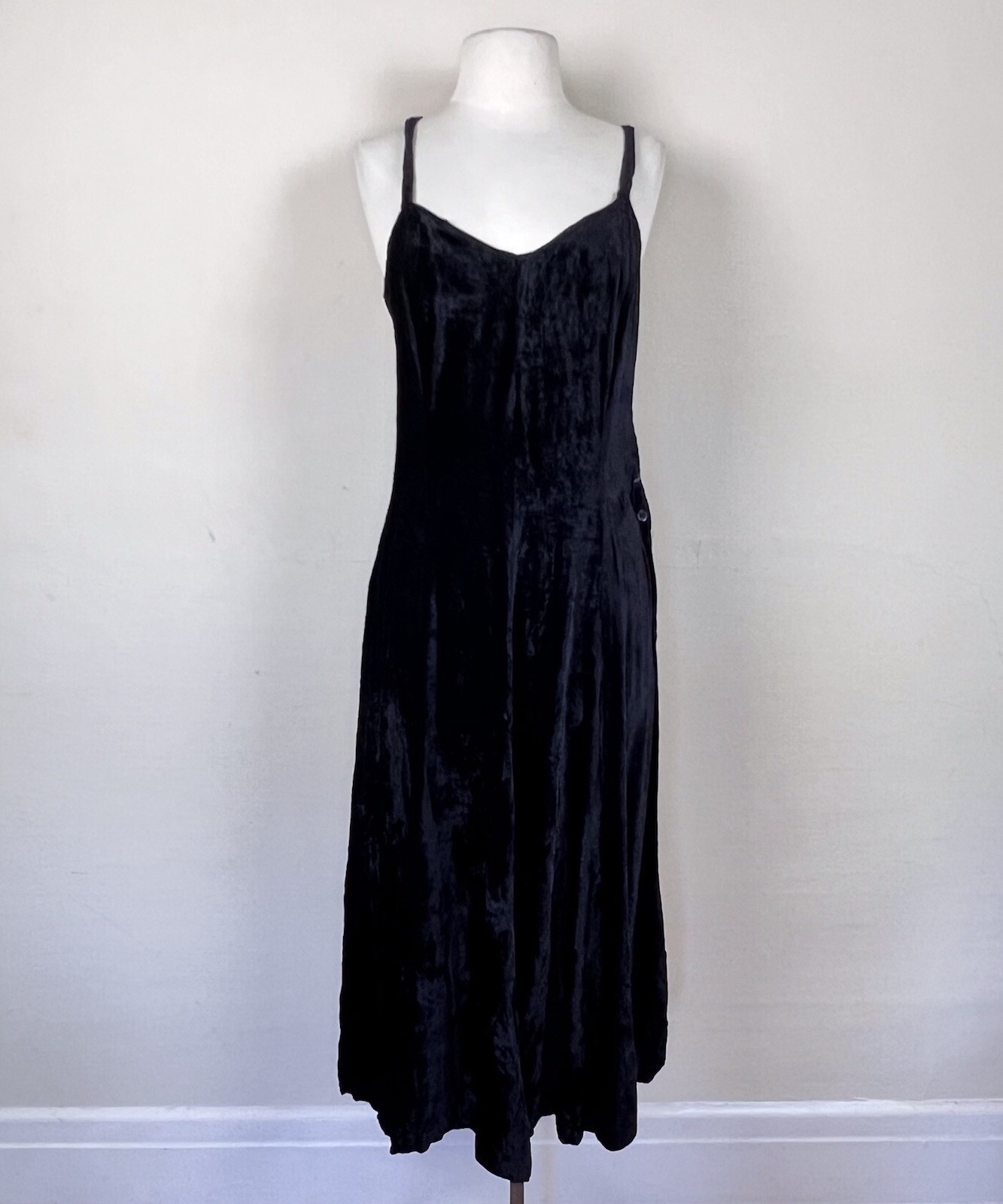 vintage 70s crushed velvet slip dress | 1970s black maxi whimsygoth bohemian