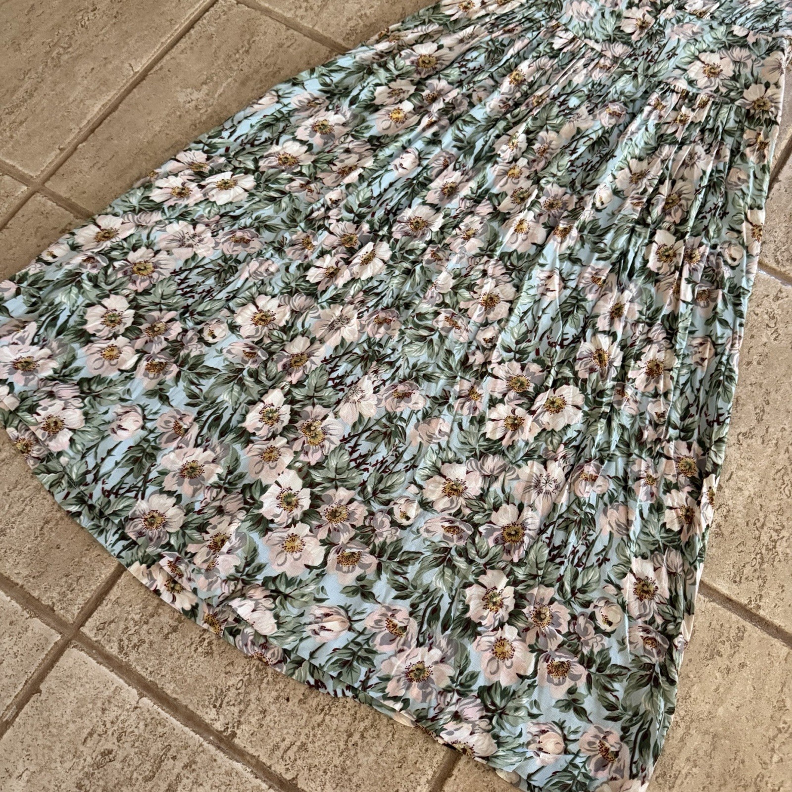 80s Cottagecore Sz 6 Prairie Dress Lace Collar Mint Floral Secretary Vintage