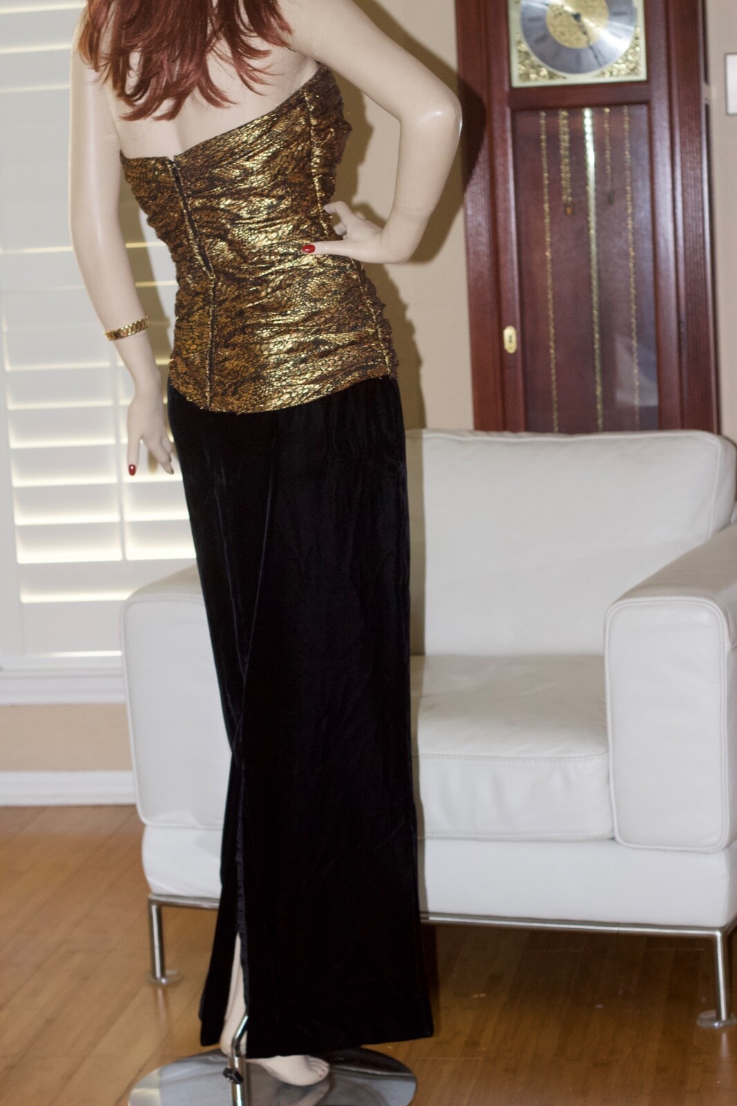 VTG 70s Eugene Alexader Formal Long Gold Black Velvet Evening Dress Sz10