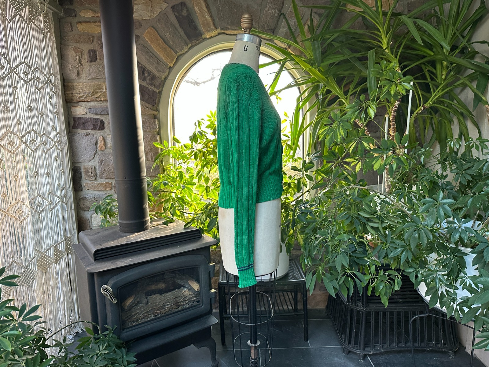 Vintage 1990s Green Ramie and Cotton V Neck Cardigan Sweater Clipper Bay