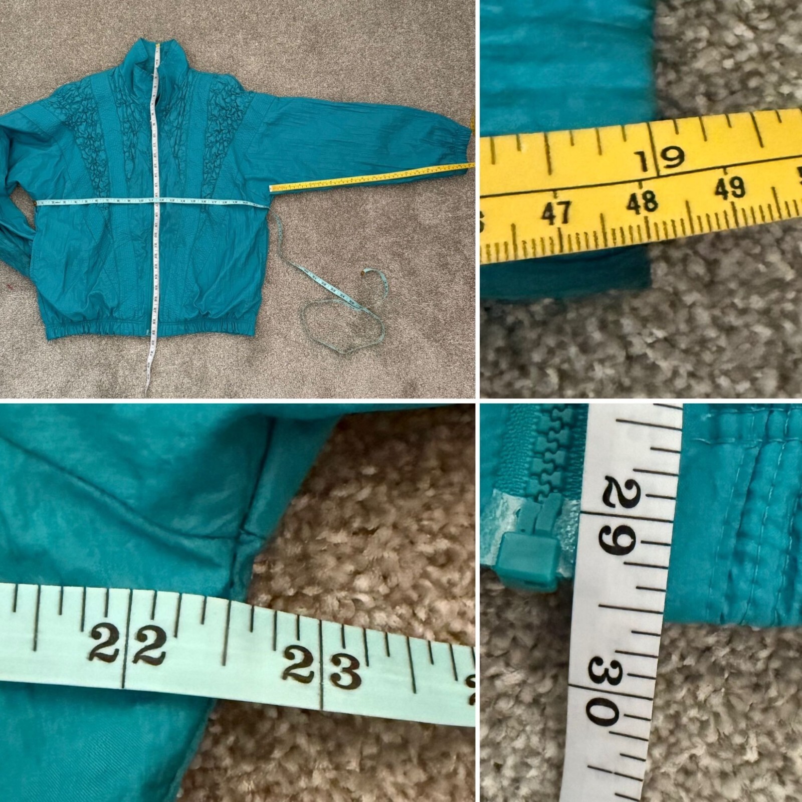 Vintage 1980s Teal Smocked Jacket Retro Sporty Chic Size L to XL
