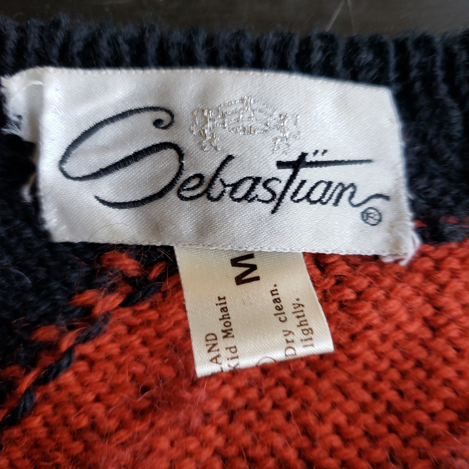Vintage 80s Sweater M Wool & Mohair Black Bright Roses Stripes Made In England
