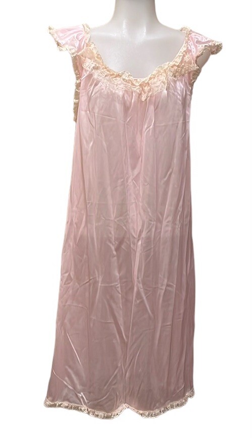 Vtg MISTRA Union Made Light Pink Nylon Nightgown~Lingerie~Boudoir~Sz L MCM