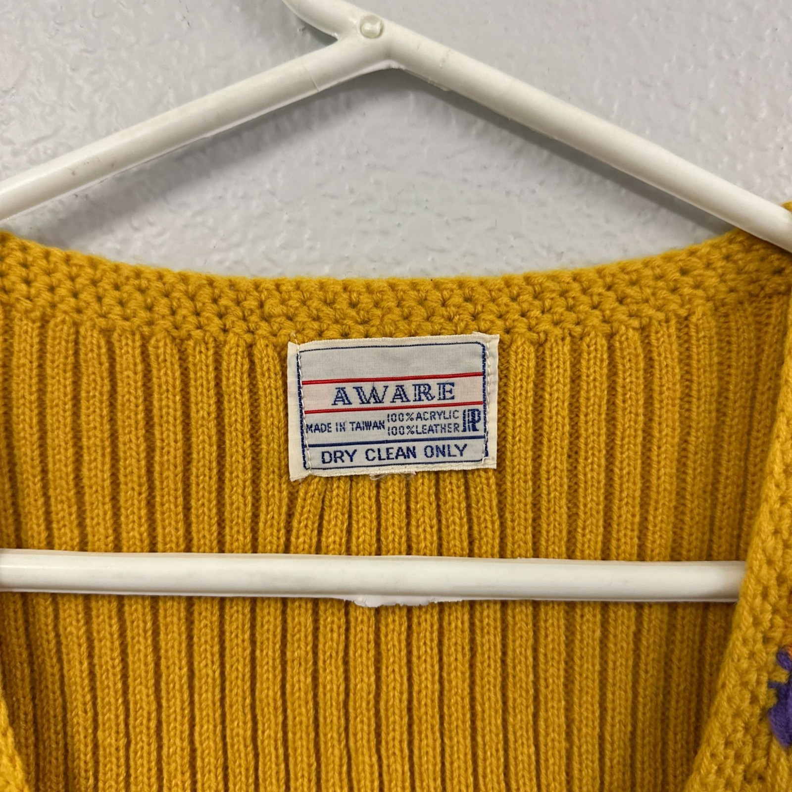 Vintage 70s Yellow Patchwork Knit Leather Sweater Vest Top Hippie Boho Size M L