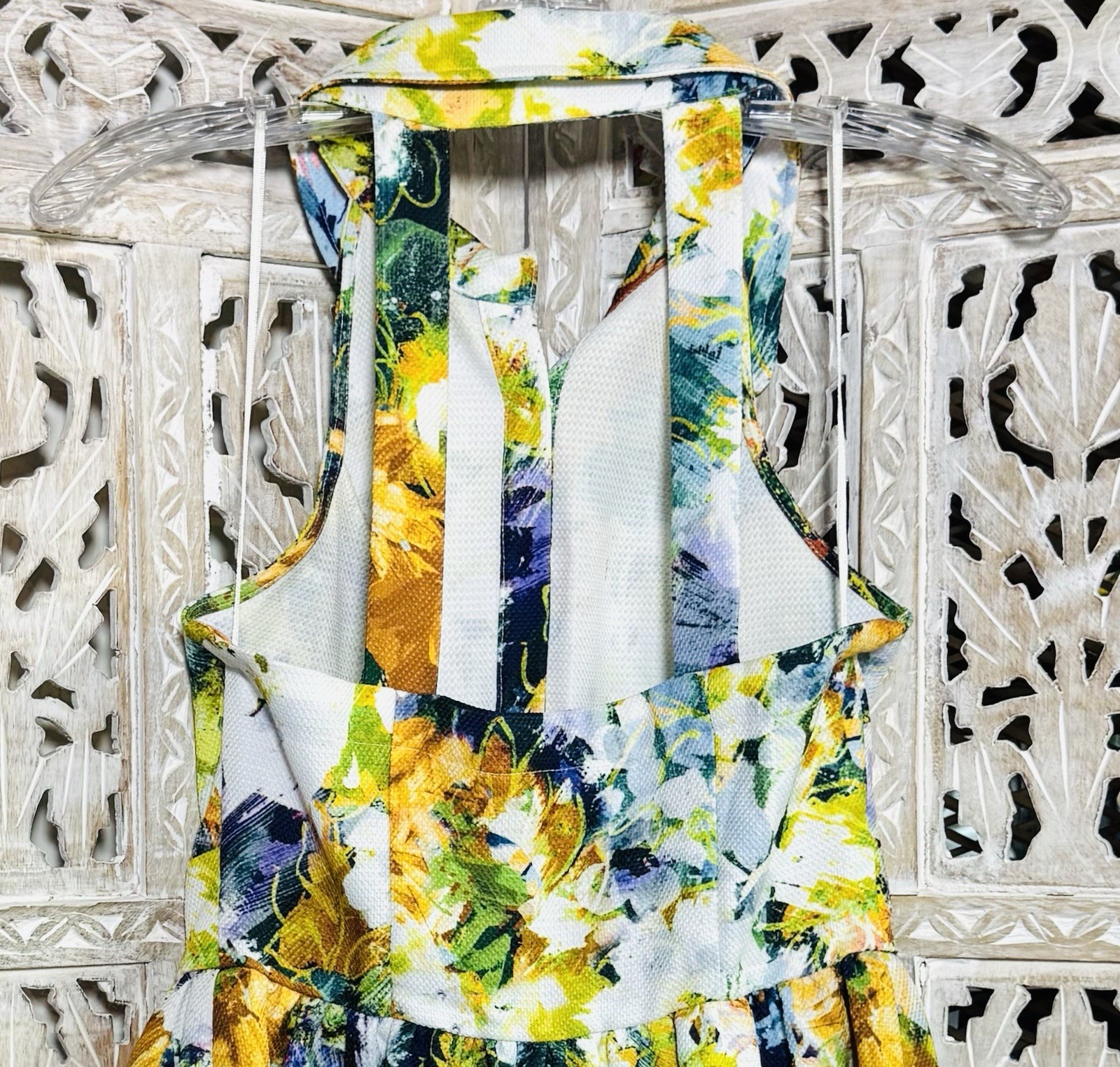 Vintage SZ 4 McGinn Retro Halter Floral Dress Garden Cocktail Party Cruise Wear