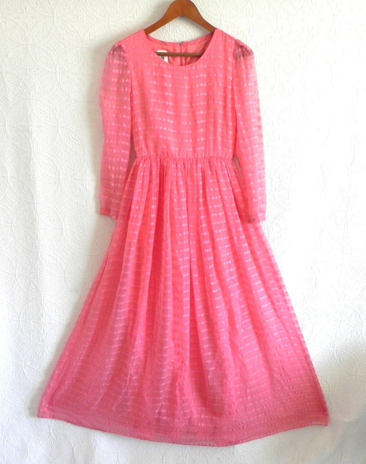 Richilene NY Maxi Dress Long Sleeve Textured Chiffon Lined Light Pink Size XS