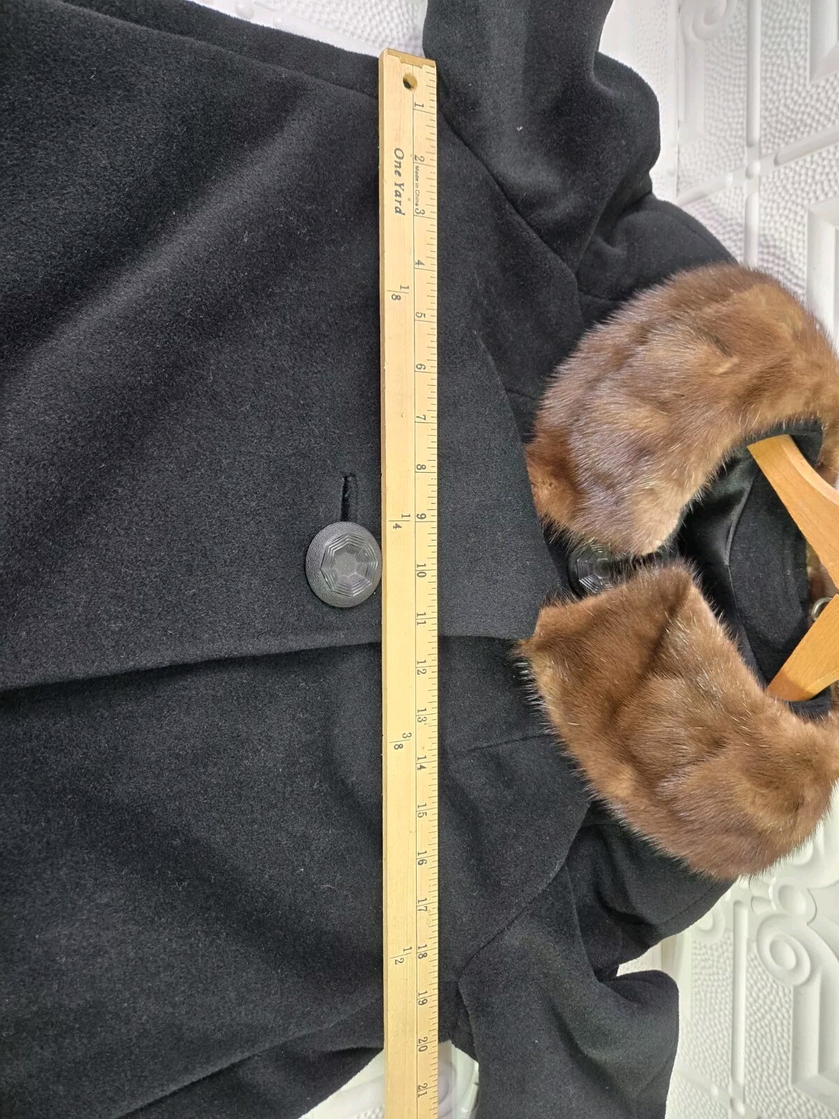 Vintage 40’s-60’s EINIGER Black Wool, Button-Down Fur Trim Collar Swing Coat