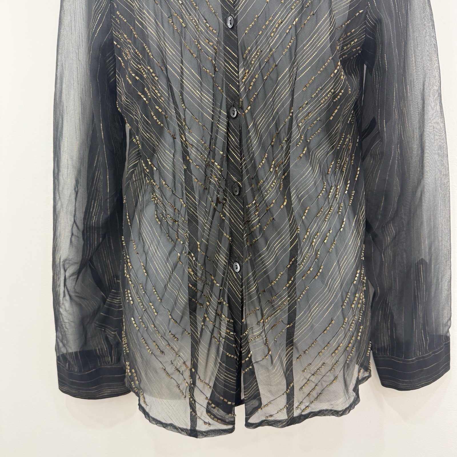 VTG Y2K Ice 100% Silk Top Women’s XL NWT Beaded Whimsigoth Deadstock Sheer