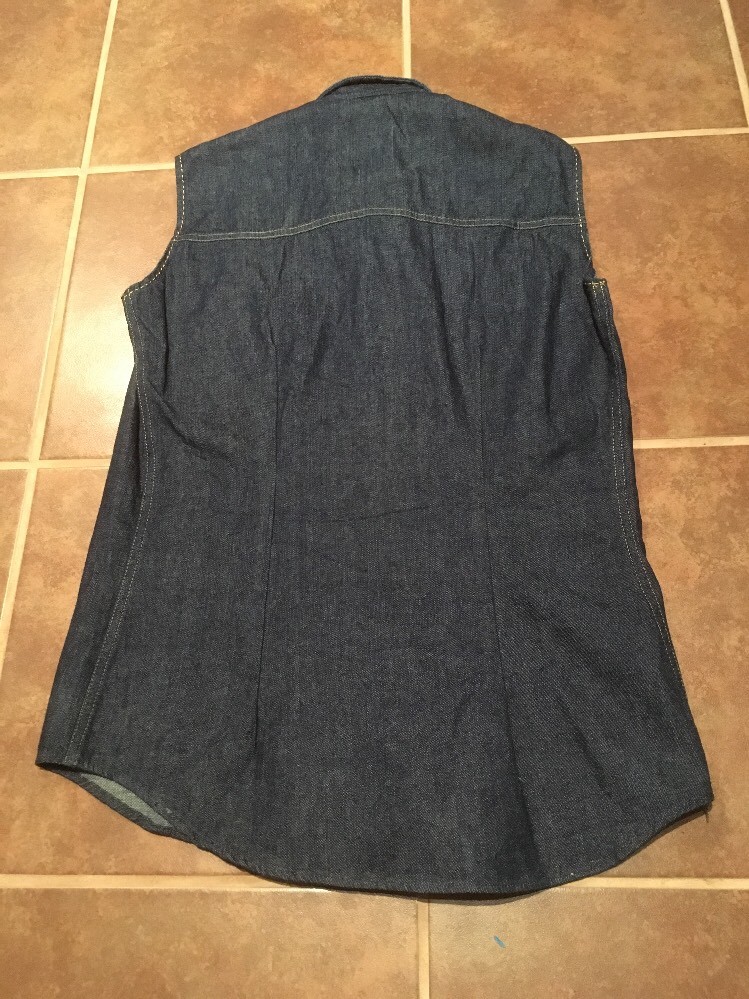 Vintage 70s 80s Denim Vest Pearl Snaps Gripper Zipper Dark Large Western Girl