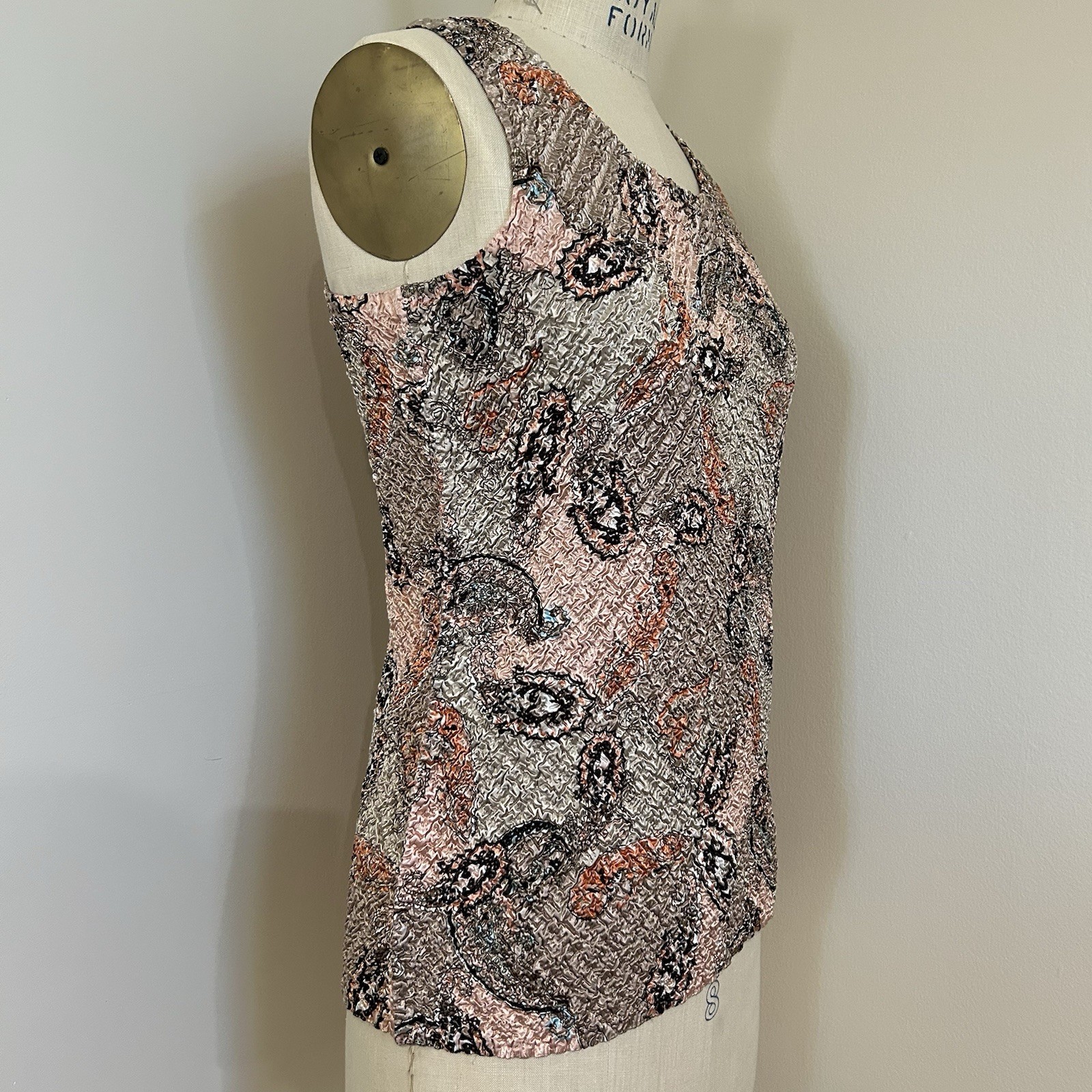 VTG 90s Reversible Paisley Jacket Tank Set Taupe Pink Crinkle Texture Sz M