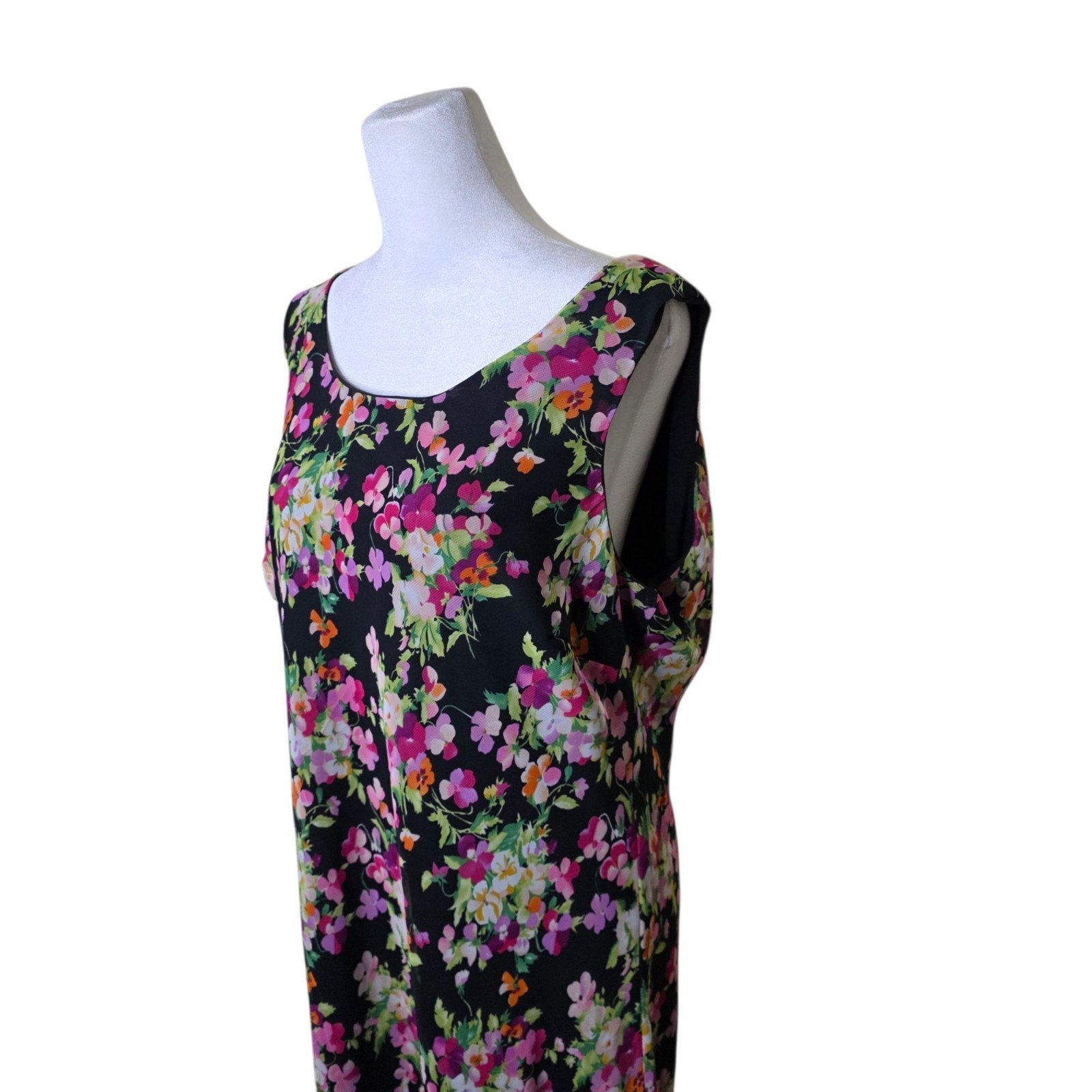 Vintage 90s Floral Slip Dress Womens XL Black Pink Bolero Topper