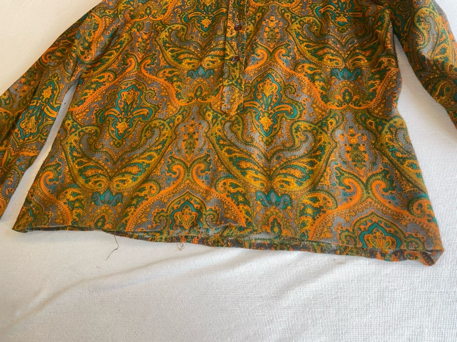 VINTAGE 50s 60s Collar Button Shirt Rockabilly Paisley Hippy Boho S Psychedelic