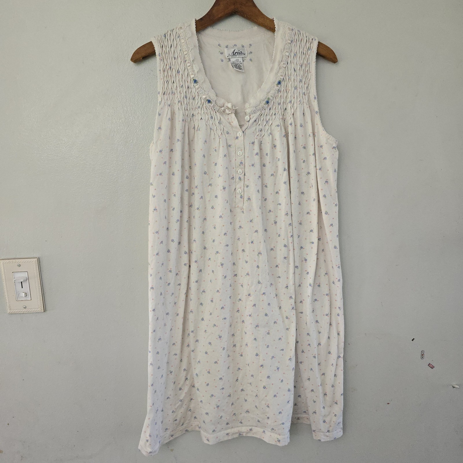 VTG 90s Nightgown Nap Dress Feminine Ditsy Floral Lace Cottagecore Grandma Sz L