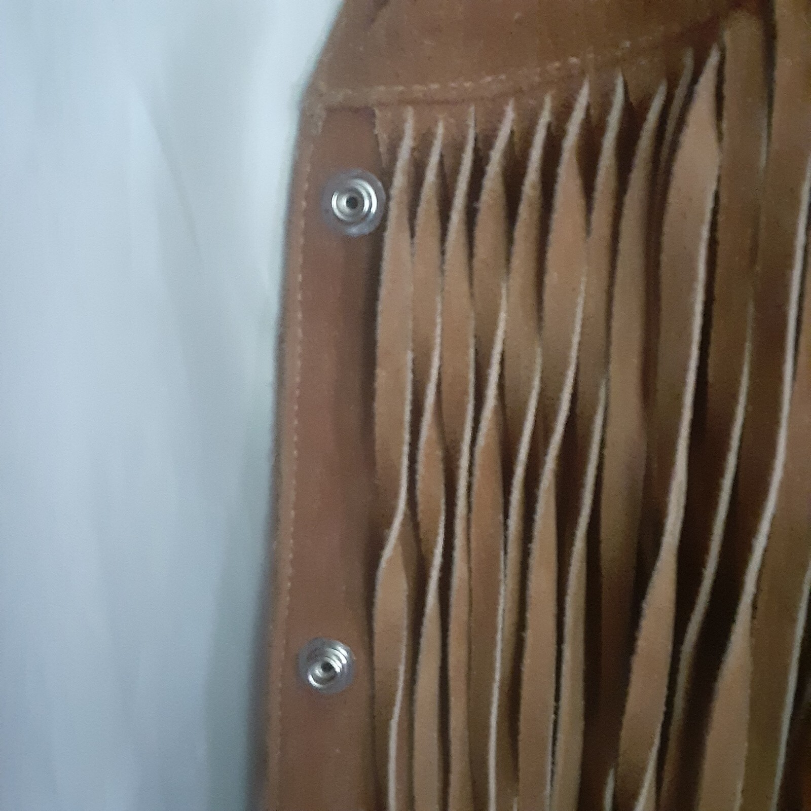 Vintage Handcrafted Mexican Leather Fringe Midriff Jacket L Snap Button NOTE
