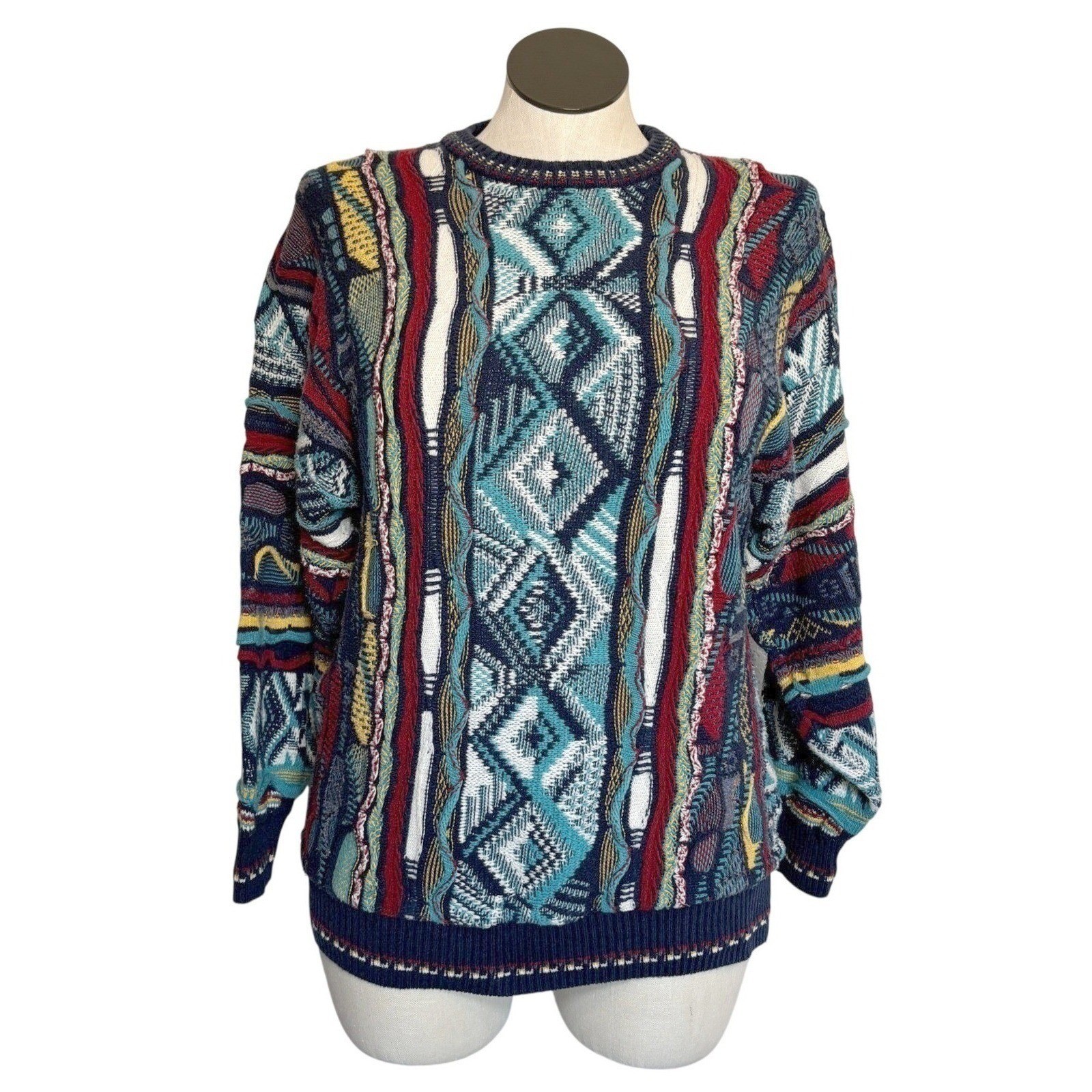VTG Idea Uomo 3D Knit Sweater Coogi Style 90s Hip Hop Multicolor Mens Medium