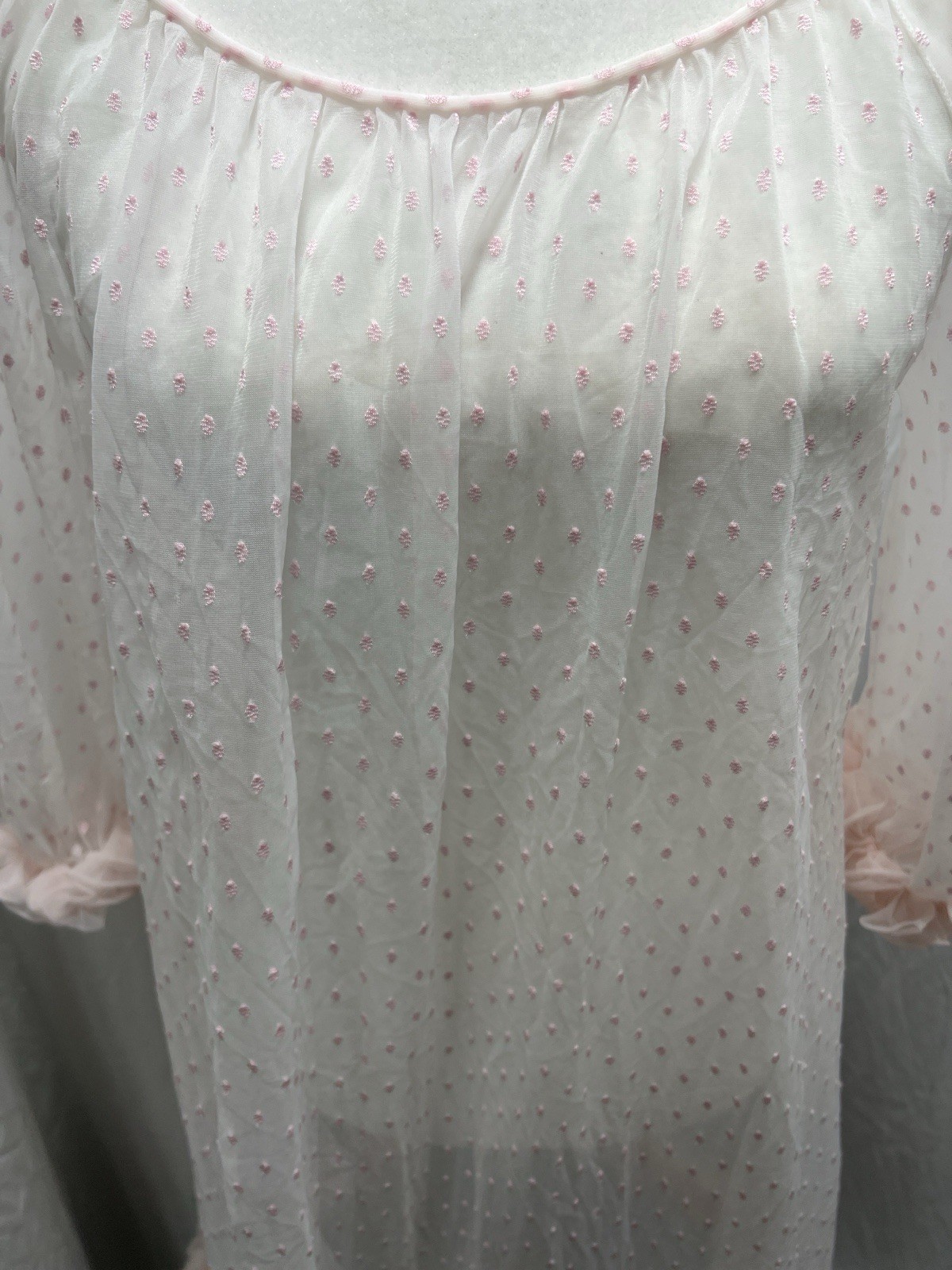 Vintage 50s Sears Charmode Lingerie Sheer Negligee Pink Dot Chiffon Size Small
