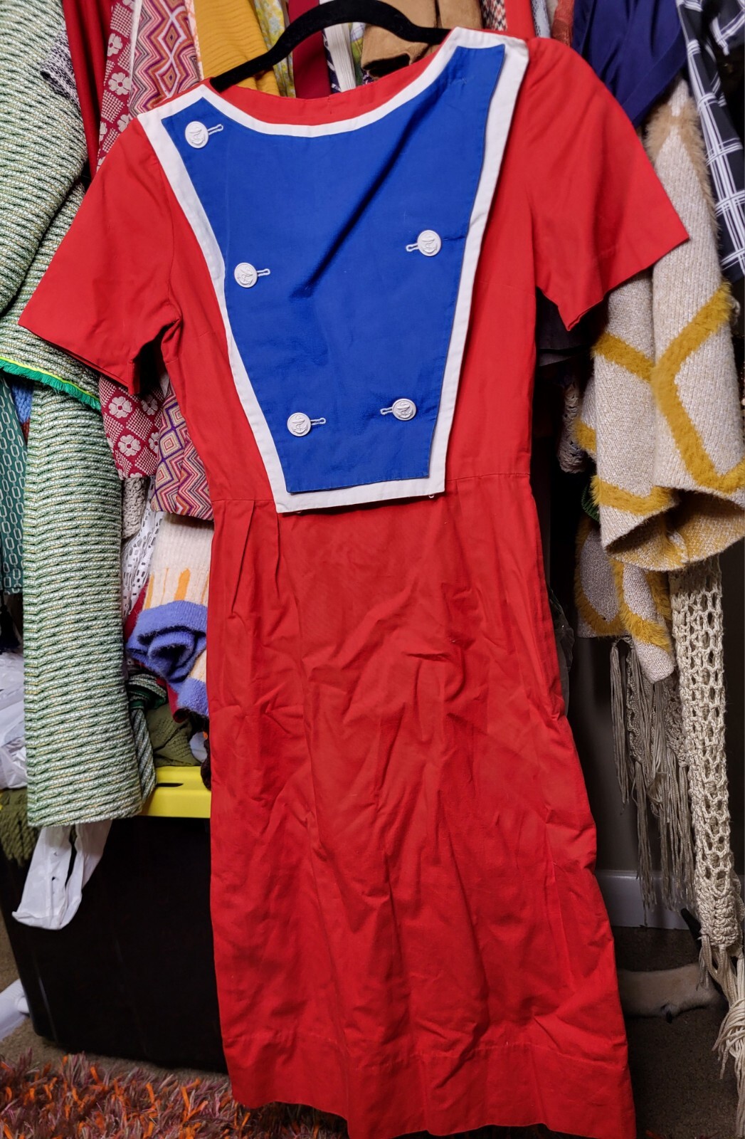 Vintage 1970s Handmade Sailor Nautical Dress Sz S