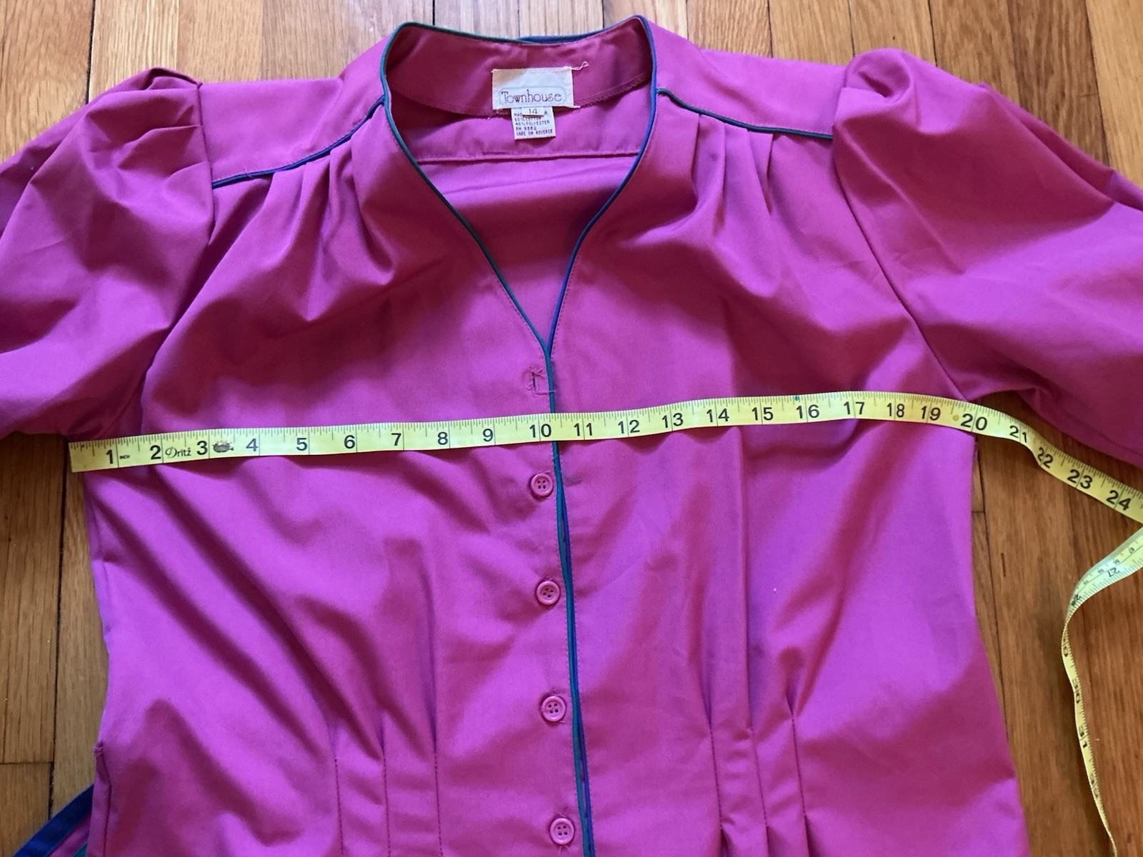 Vintage Day Dress Townhouse 80s Prep Pink Color-block Piping Whimsy 14 M L