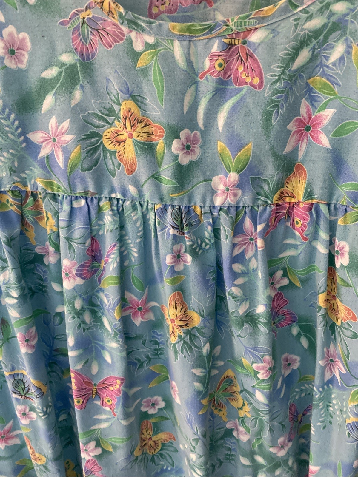 National Muumuu House Dress Vintage Boho Cottagecore Blue Floral Butterfly 2X