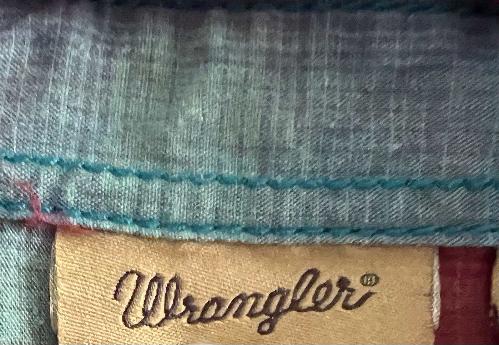 Vtg WRANGLER Western Shirt Women L Turquoise Multi Plaid Diamond Snap Cowgirl