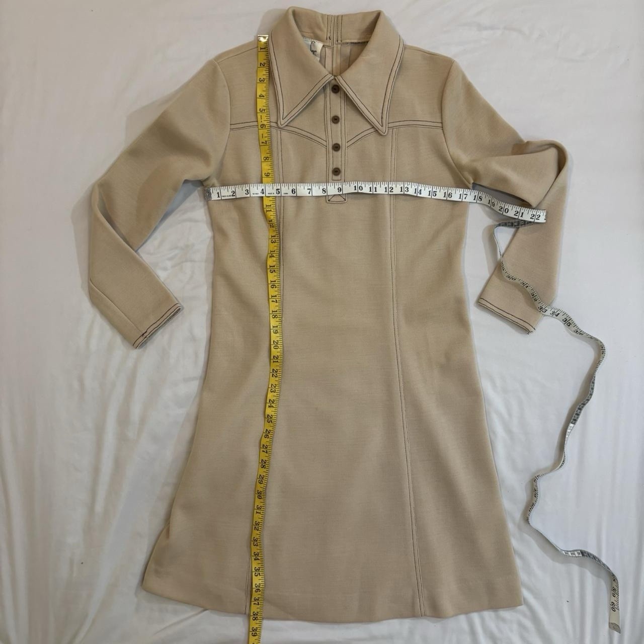 Tan Collared Brown Belted Dress Brown Stitching Vintage 70s Jonathan Logan Sz S
