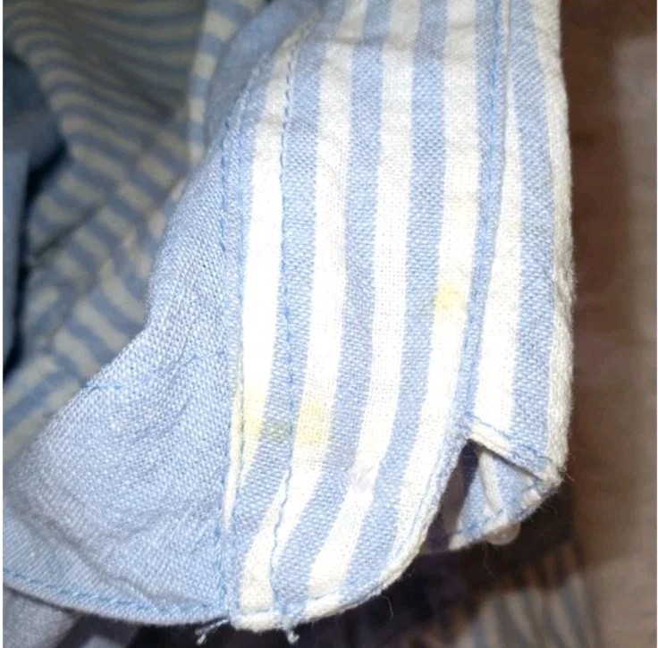 Vtg 80s Glam Maximalism Andrew Sport Pearl & Sequin Blue Cotton Stripe Shirt M