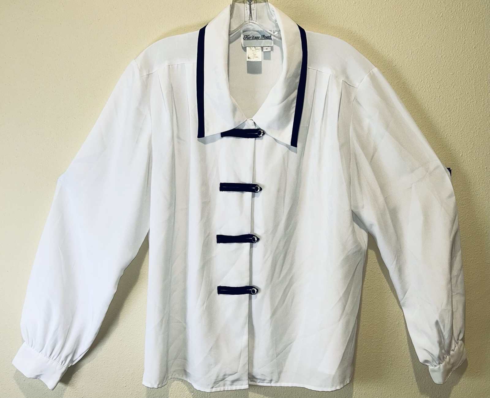 Heritage Road Vin. 90’s White Bl. Long Sleeve Blouse Frog Button Shirt Sz M