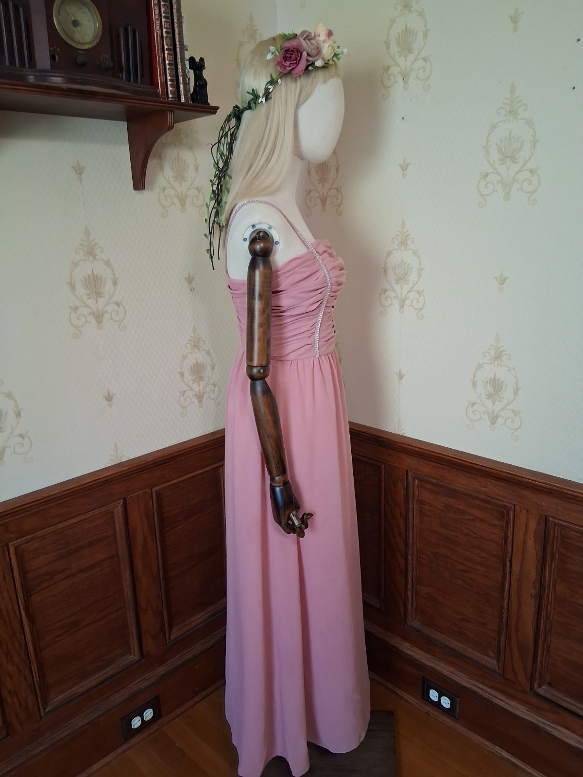 Vintage 1960s Midcentury Mod Claralura Rose Rhinestone Balletcore Cocktail Dress
