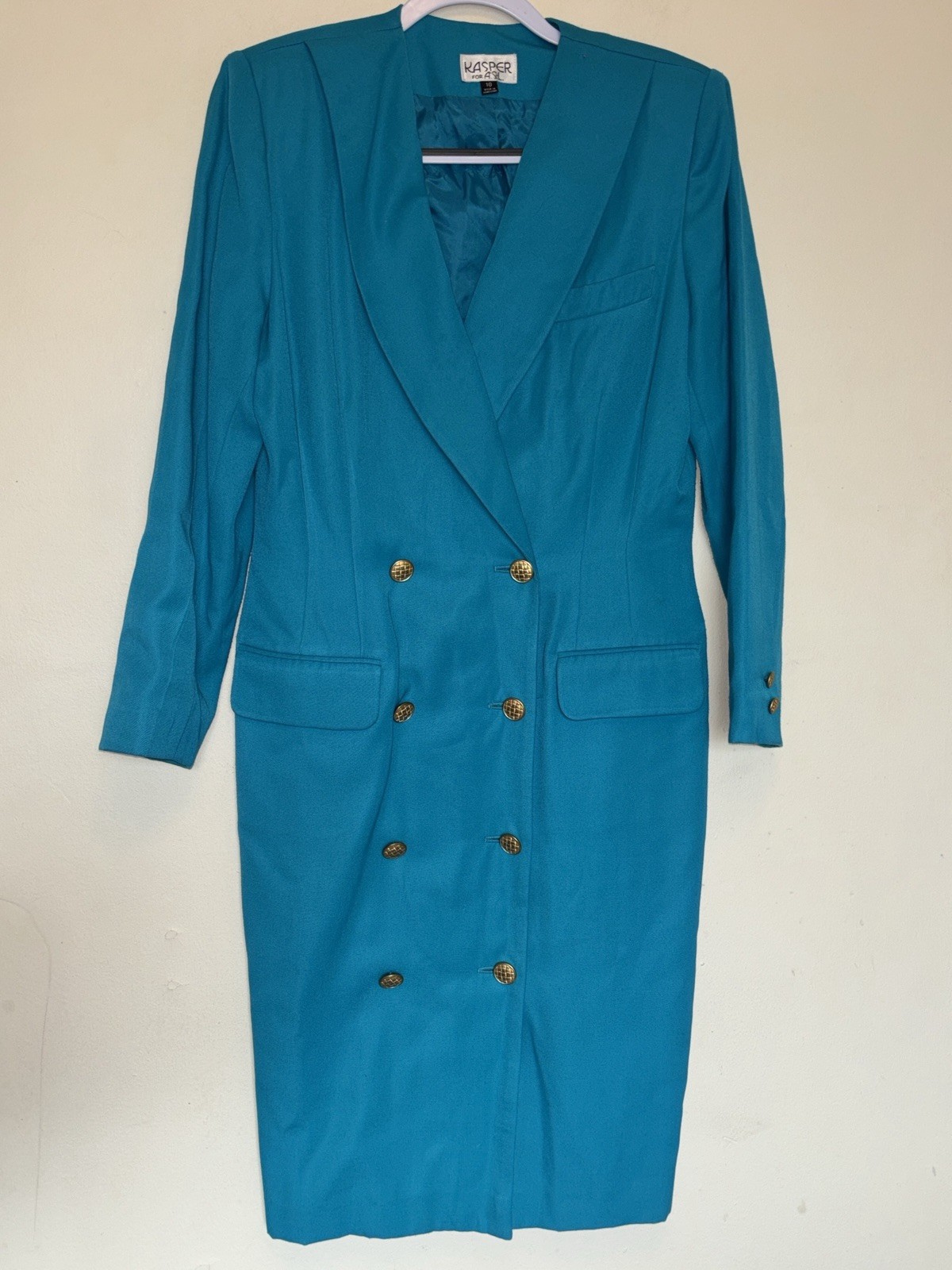 Vtg 80s Kasper Double Breasted Blazer Dress Sz 10 Gold Buttons Corpcore Office