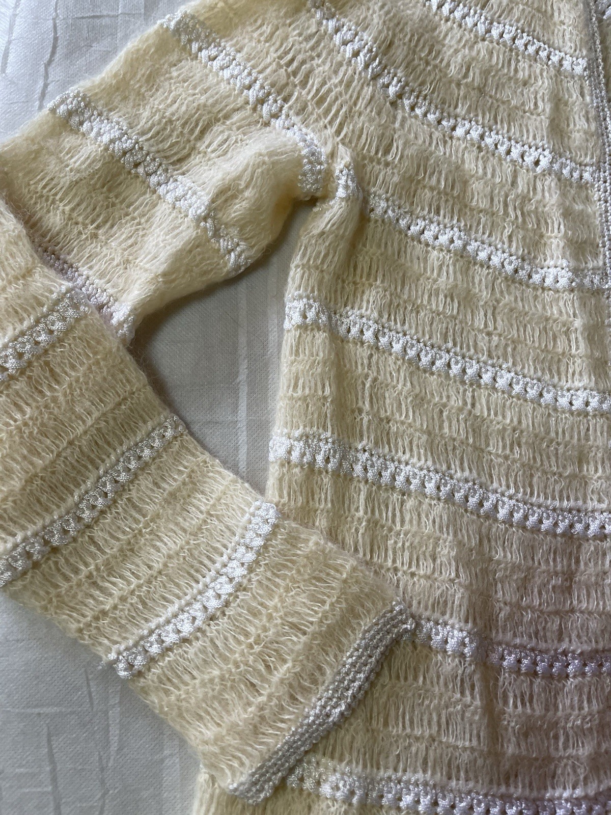Vintage 50s Cardigan Sweater Womens S, 30″ Bust Hand Knit & Crochet Mohair Wool