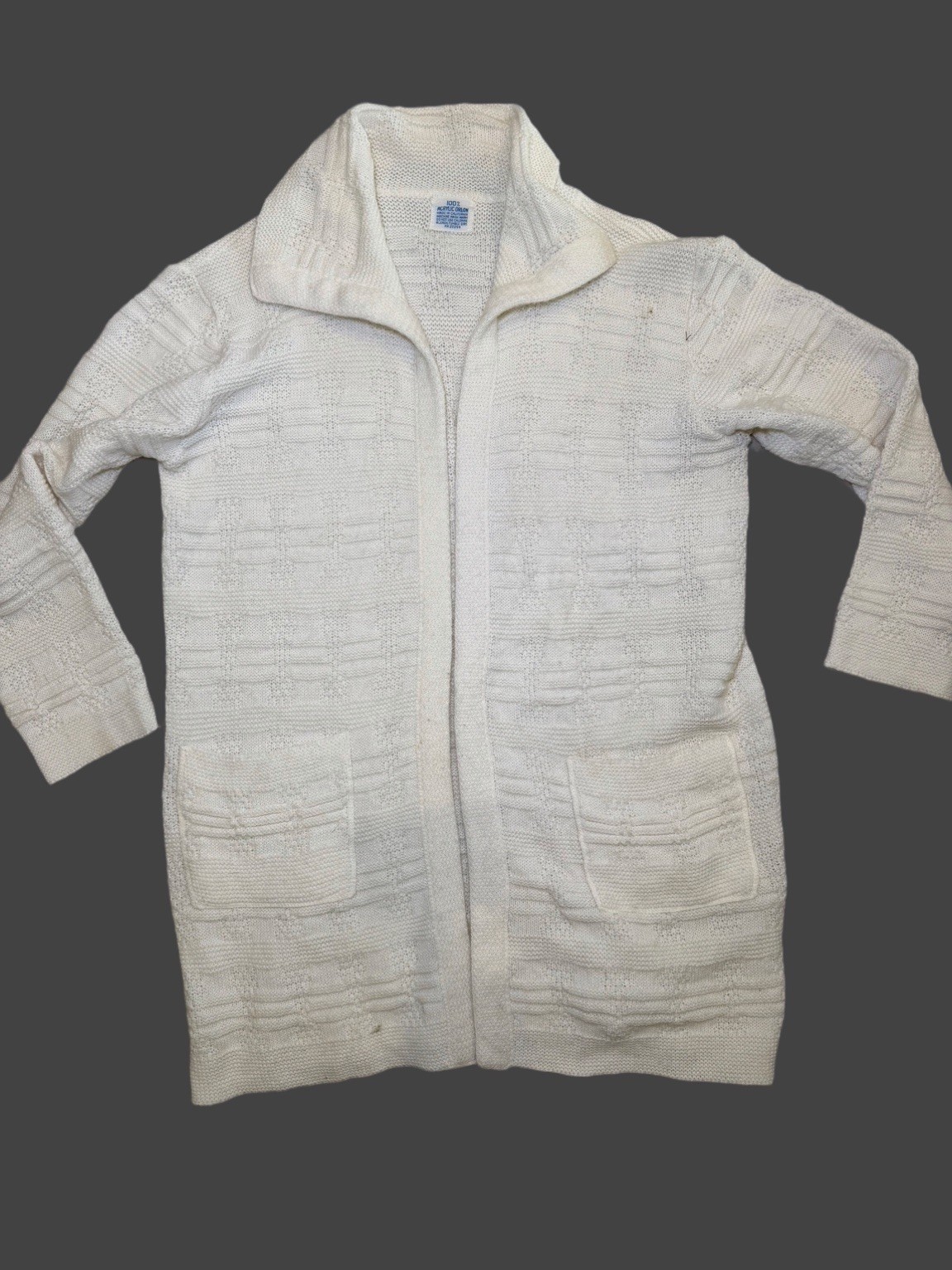 Vintage 60s Medium-Large White Cardigan Brentwood Sportswear 100% Orlon Acrylic