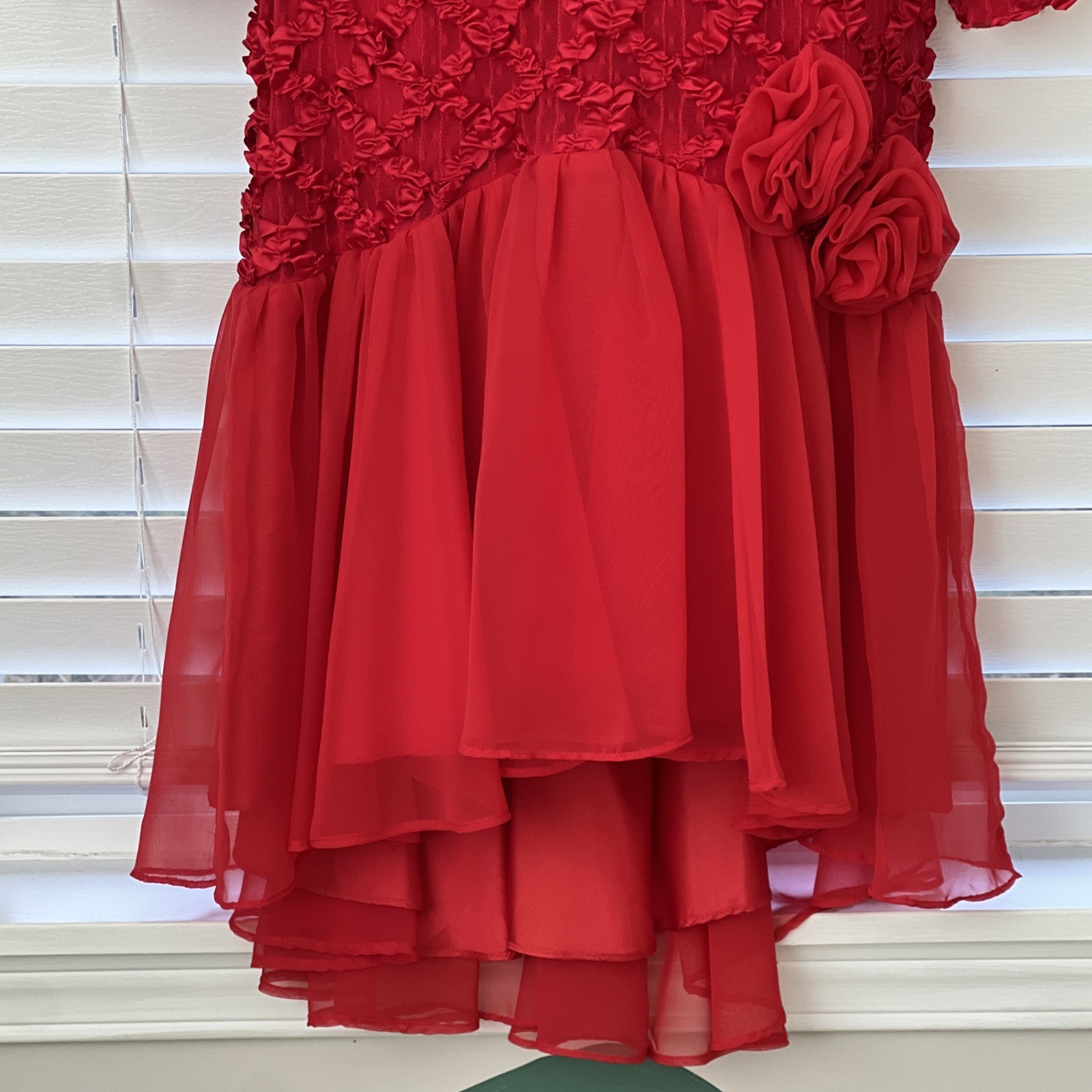 Vtg A La Carte California Hi-Lo Dress 80s Dance/Prom Ribbon/Lace Chiffon V-Back