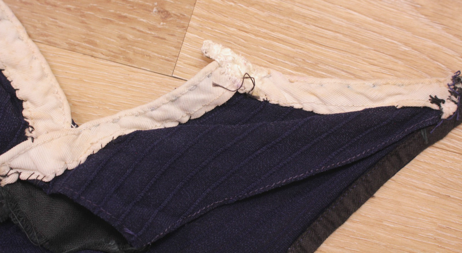 VTG Women’s 30s Navy Blue A Line Midi Dress W/ Belt Sz XS/S 1930s Rayon?