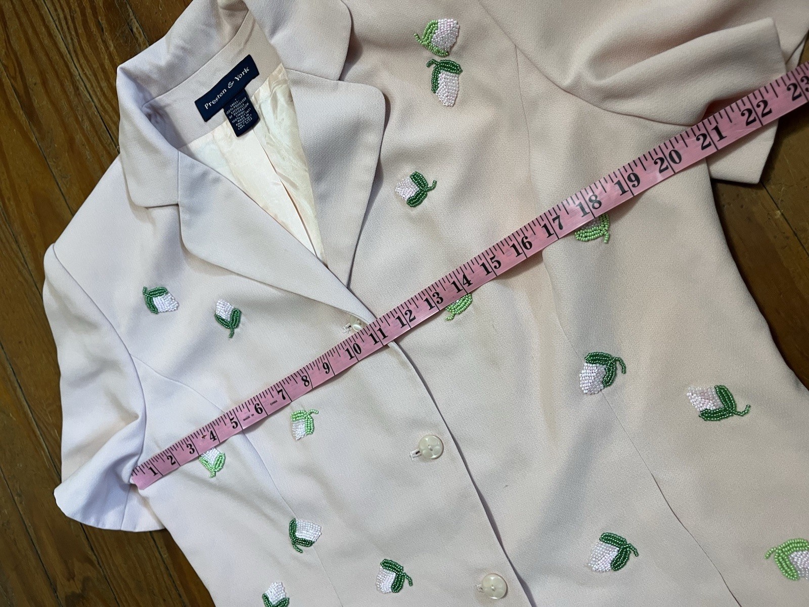 VTG 80s 90s Preston & York Pink Beaded Floral 2 Piece Skirt Suit Set Size 14