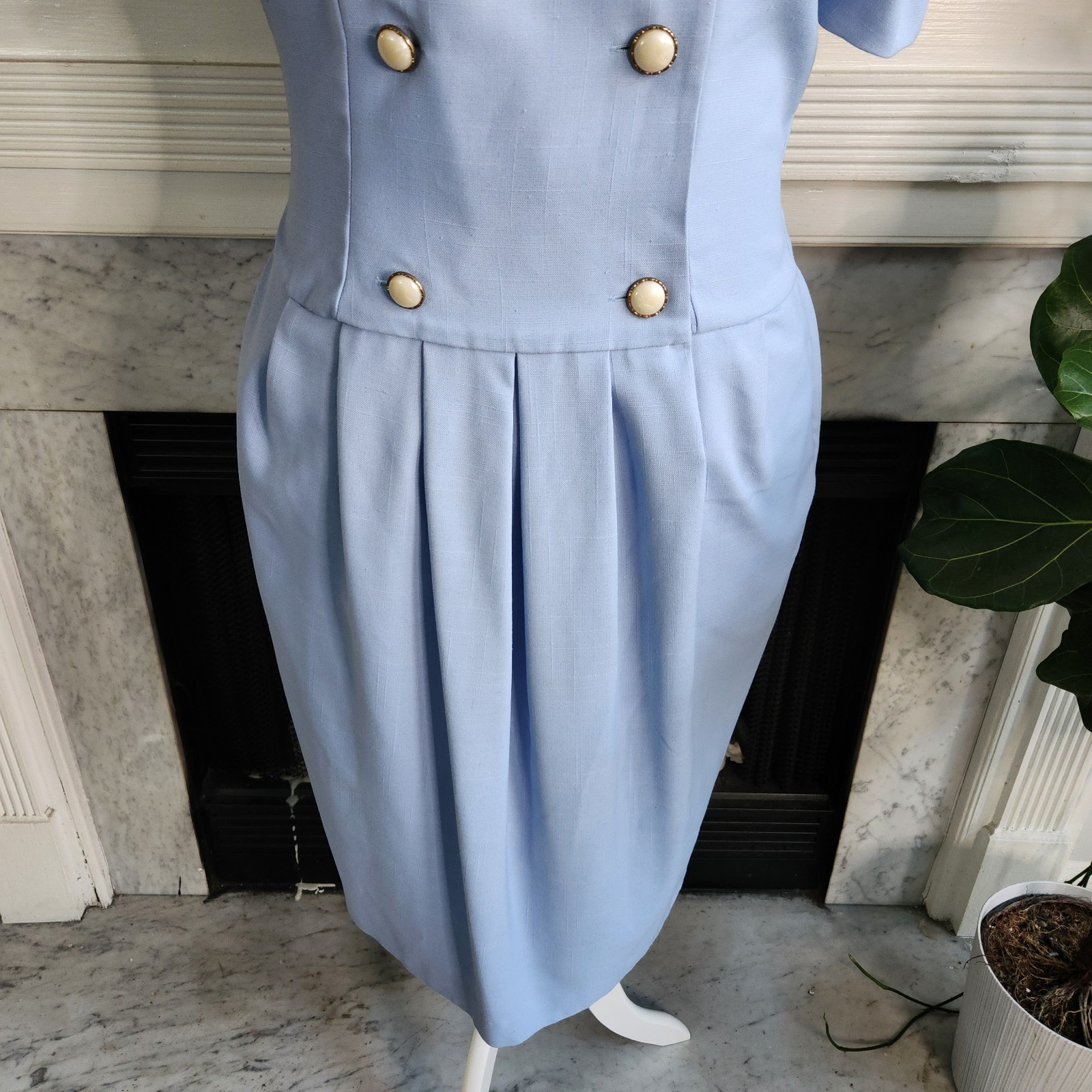 Vintage 1990s Y2K Cool Blue Sailor Dress Size 14 Nautical Retro Secretary Cruise
